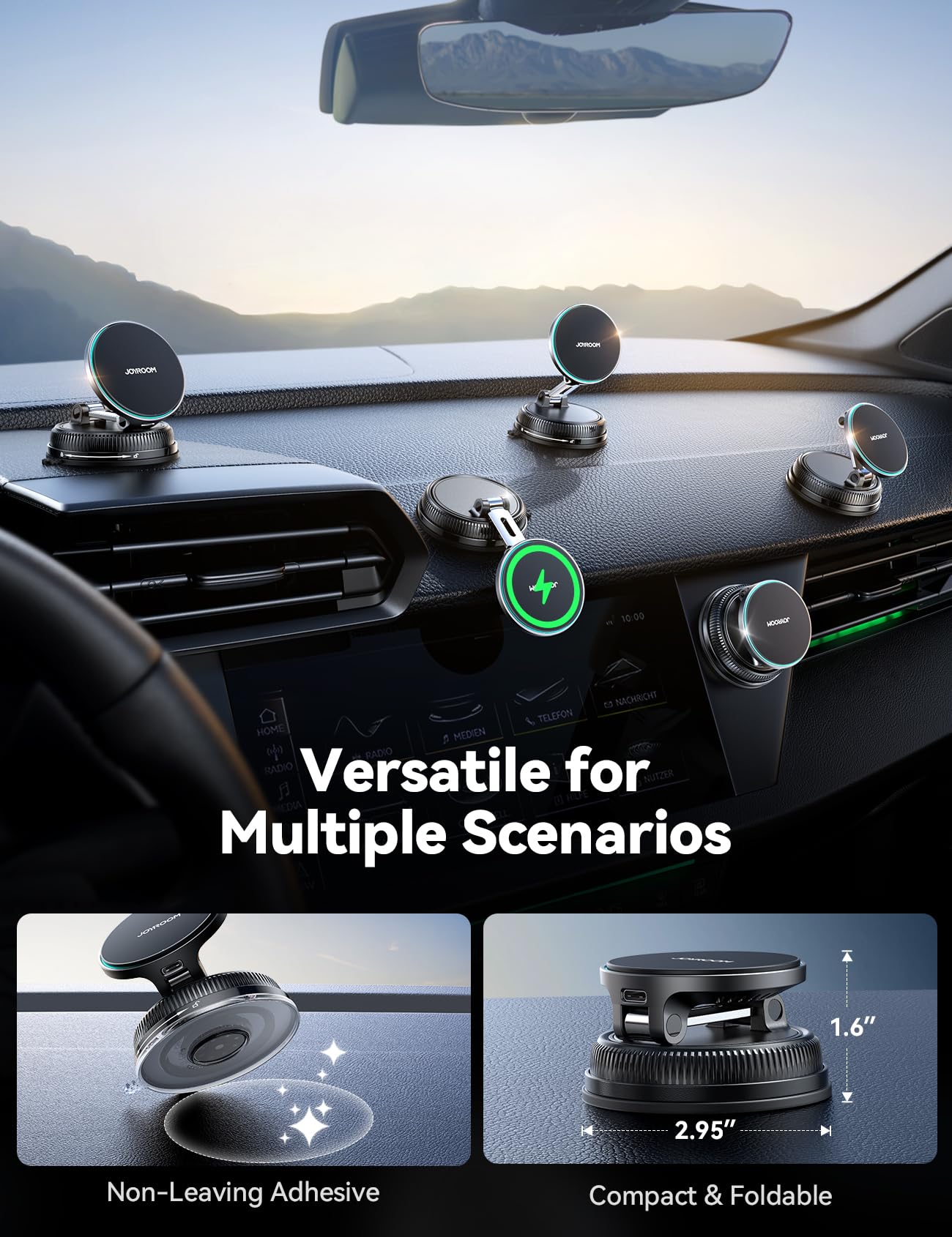 JOYROOM Cargador de coche MagSafe de 15 W, cargador inalámbrico de carga más rápida para iPhone, soporte magnético de succión fuerte de más de 36 kg para coche, brazo de soporte metálico estable para