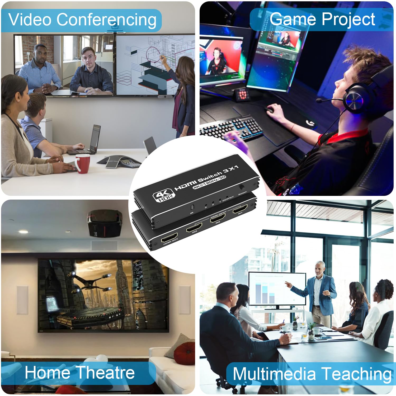 Conmutador HDMI 8K 3x1 - Tendak 8K HDMI 2.1 Switch HDMI Interruptor 3 en 1 con Control Remoto IR, Admite 8K@30Hz 4K@120Hz 3D HDR para PS5 Xbox Series X Reproductor Blue-Ray HDTV