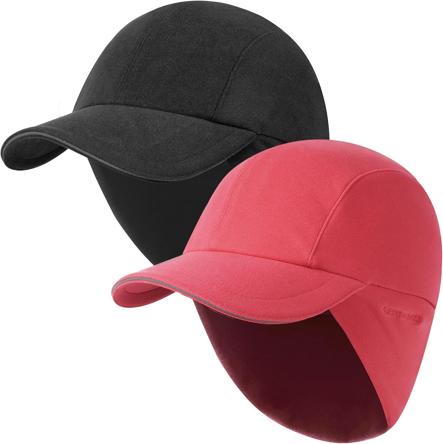 GADIEMKENSD Winter Running Baseball Cap for Women Fleece Ponytail Hat with Ear Flaps Reflective Design 2Pack