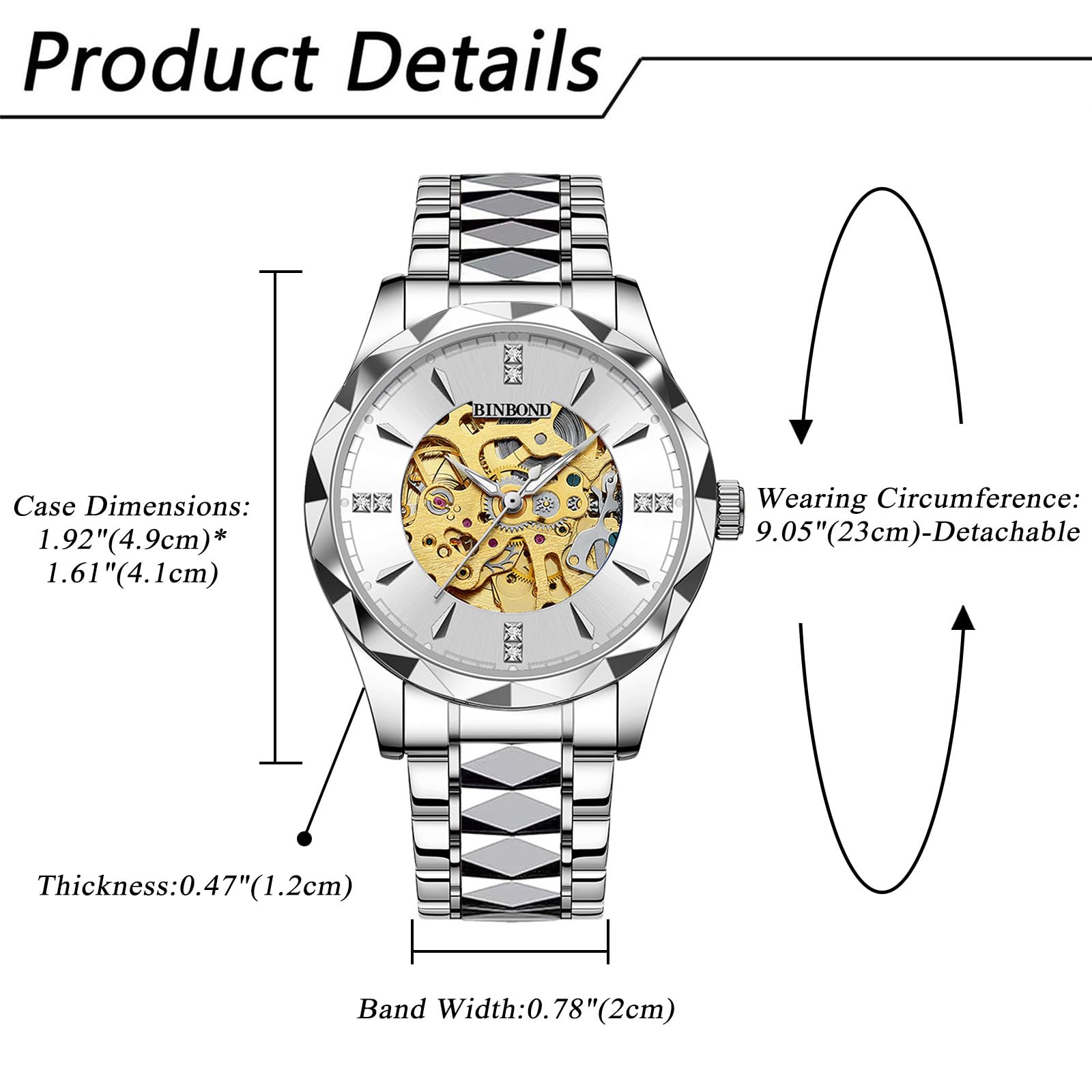 JewelryWe Orologio da Polso Meccanico Automatico: Orologio da Uomo Impermeabile Scheletro Orologi Lusso Diamante Luminoso Cinturino in Acciaio Inossidabile