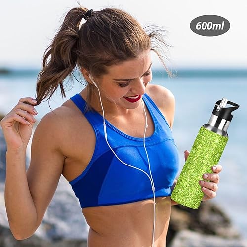 Miniatura 6 de Green Sparkle - Botella de agua aislada con purpurina de 20 onzas, a prueba de fugas, botella de agua deportiva sin BPA aislada