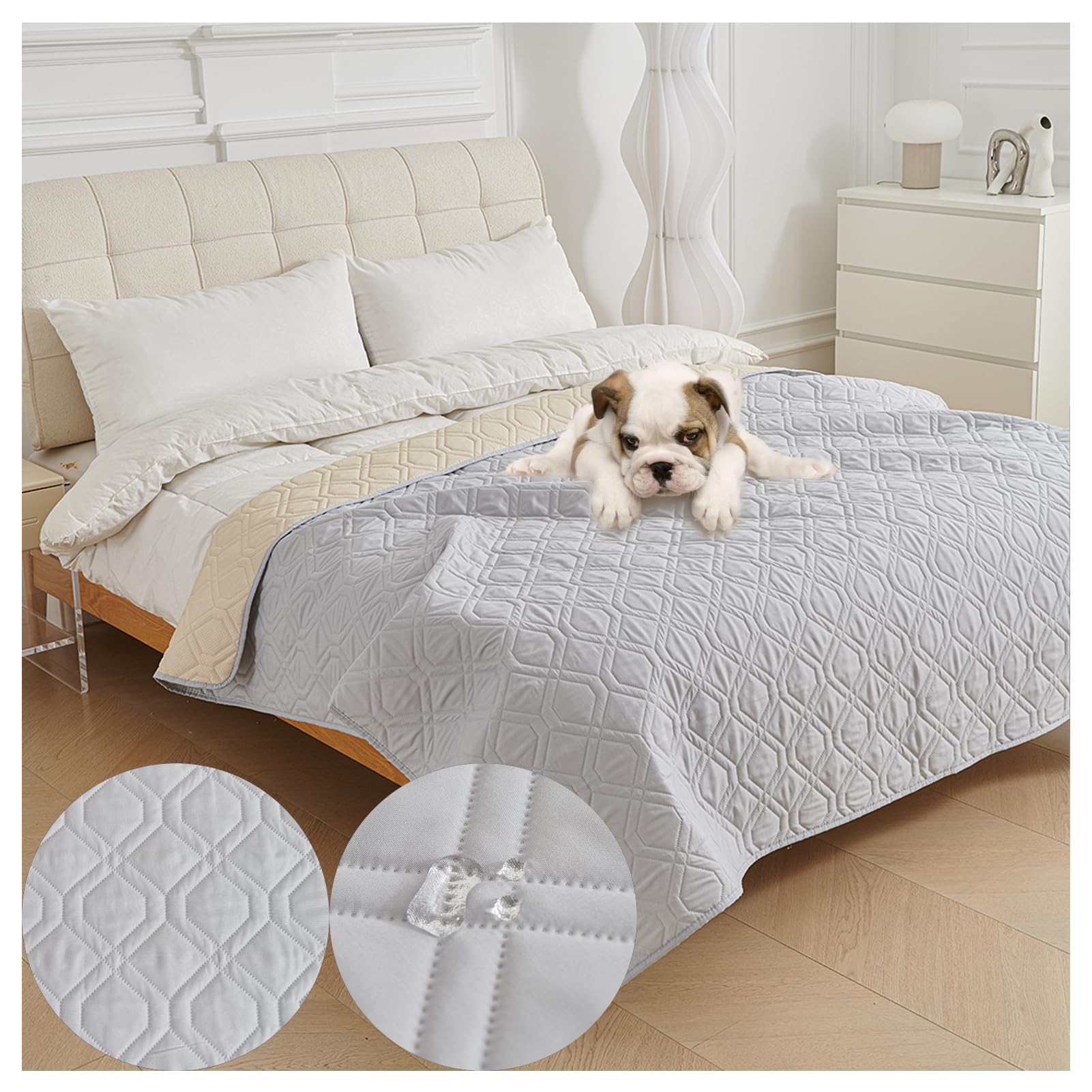 OREZAUQS Waterproof Bed Sheet Cover Pet Hair Resistant Bed Sheet Cover for Dog and Cats Washable Reversible Scratch Proof Furniture Protector Dog Bed Cover Pet Blanket (light grey,75 * 127cm)
