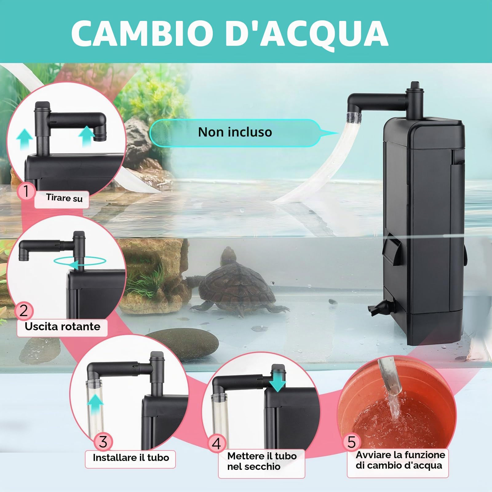 hygger 680LPH Filtro Acquario Tartarughe d'Acqua, 8W Flusso Regolabile Filtro Acquario Interno, Aquarium Filter con Sponge per Amphibian Reptile Frog