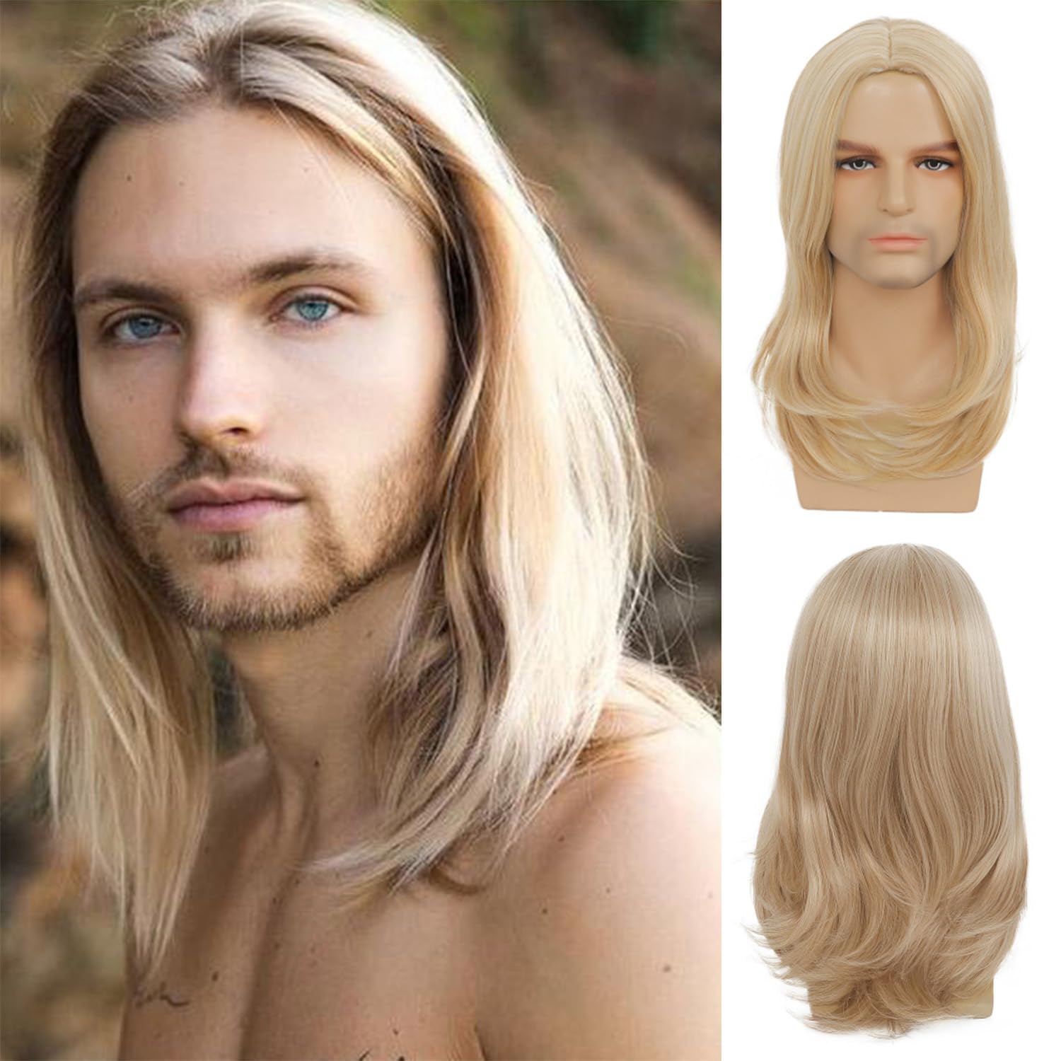 Amazon.com : Sallcks Mens Long Blonde Wig Long Straight Wig 
