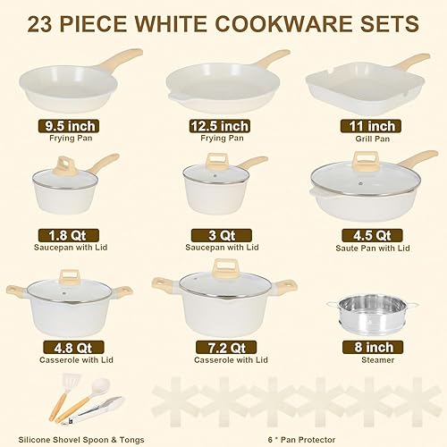 Miniatura 2 de Romswi Juego de 23 ollas y sartenes antiadherentes, juego de utensilios de cocina con cazuela, freír y cacerolas, apto para horno y estufa agnóstico