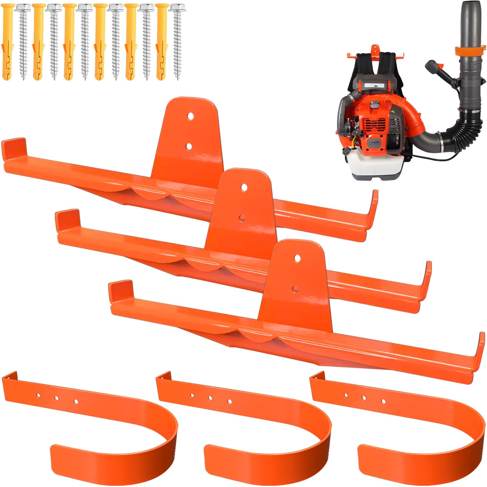 JAWULIJA Backpack Leaf Blower Rack with Tube Hook,Backpack Blower Wall Mount,Heavy Duty Leaf Blower Holder,Backpack Sprayer Wall Mount for Drywall,Thickened Leaf Blower Wall Mount (3 Pack)