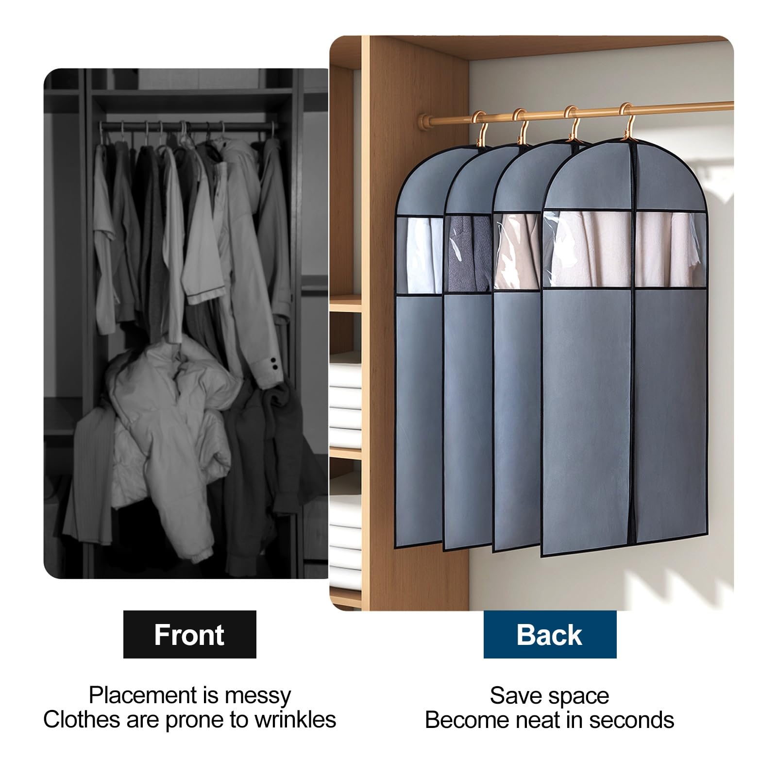 5 Pack Custodie per Abiti, Sacchetti per Vestiti for Riporre L'armadio e da Viaggio, Borse Porta Abiti for Appendere Gli Abiti, Borse Copri Abiti con Cerniera for Cappotti, Giacche, Camicie(60x90cm/24