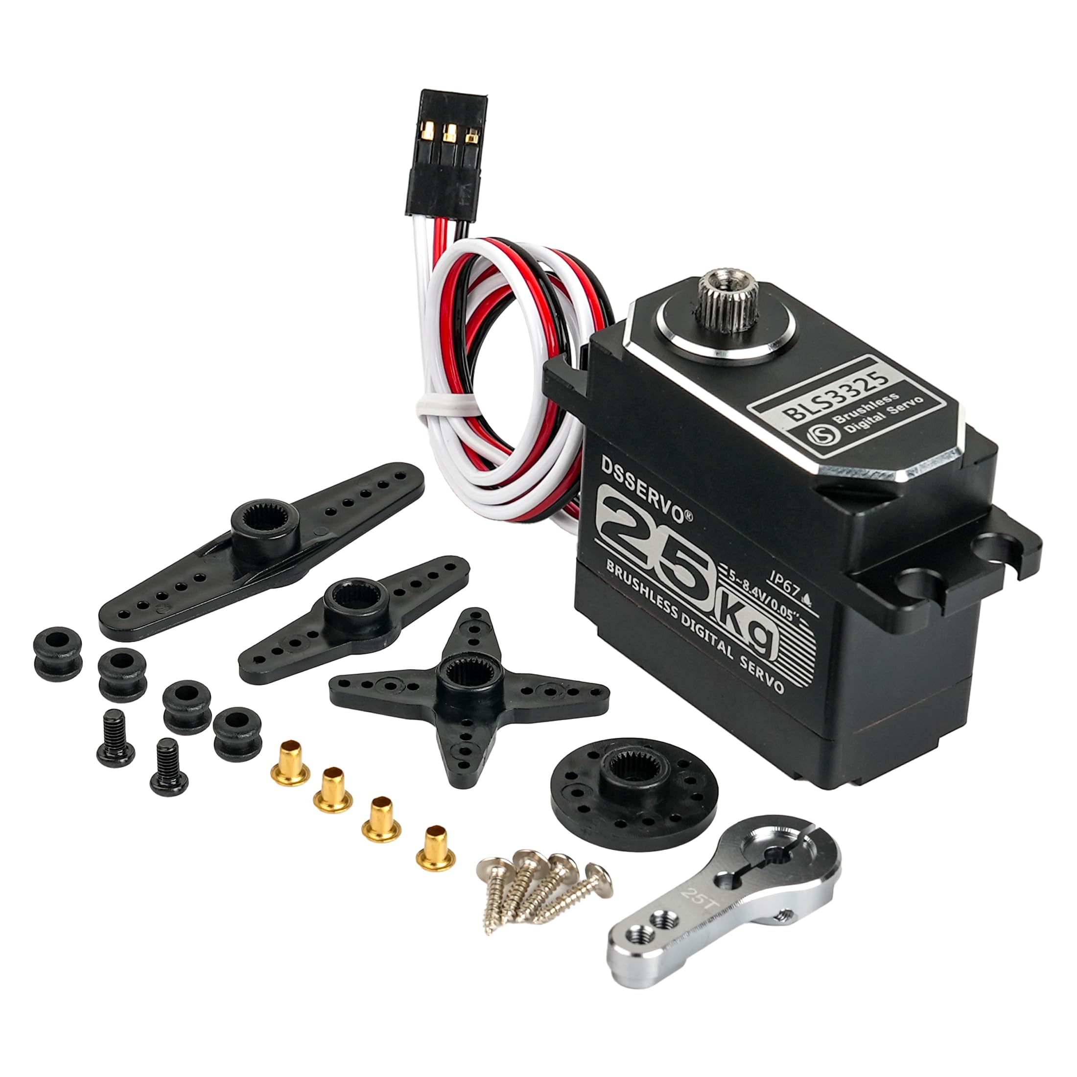 Serwo RC o wysokiej prędkości 25 kg, bezszczotkowy, w pełni metalowy silnik cyfrowy ze stali nierdzewnej, wodoodporny 8,4 V, IP67 z klaksonem serwo 25T, do samochodów, robota, arduino