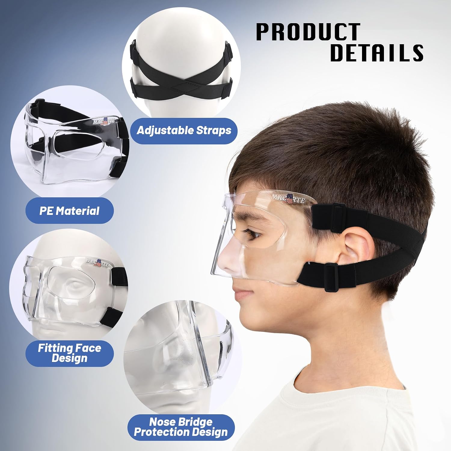 MC01 Kids Nose Guard for Broken Nose Girls Boys Basketball Soccer Sports Face Mask with Foam Padding for Teens