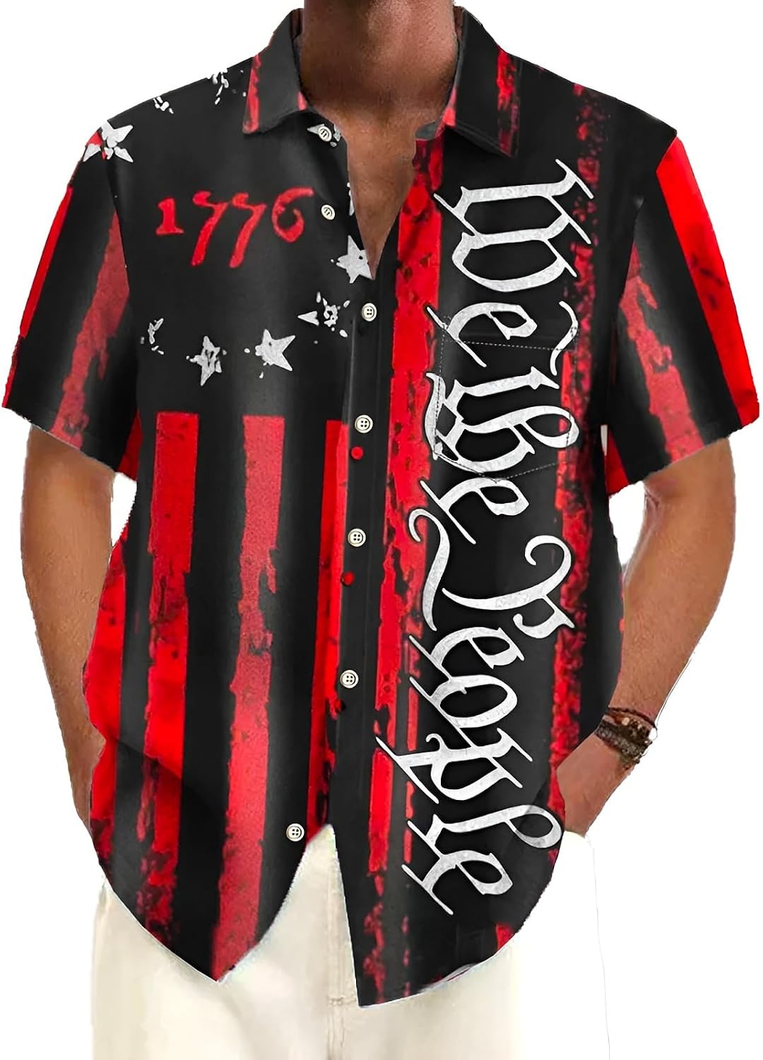 Mens Patriotic 4th of July Shirts Vintage Short Sleeve Printed American Flag Hawaiian Bowling Casual Button Down Beach Shirts