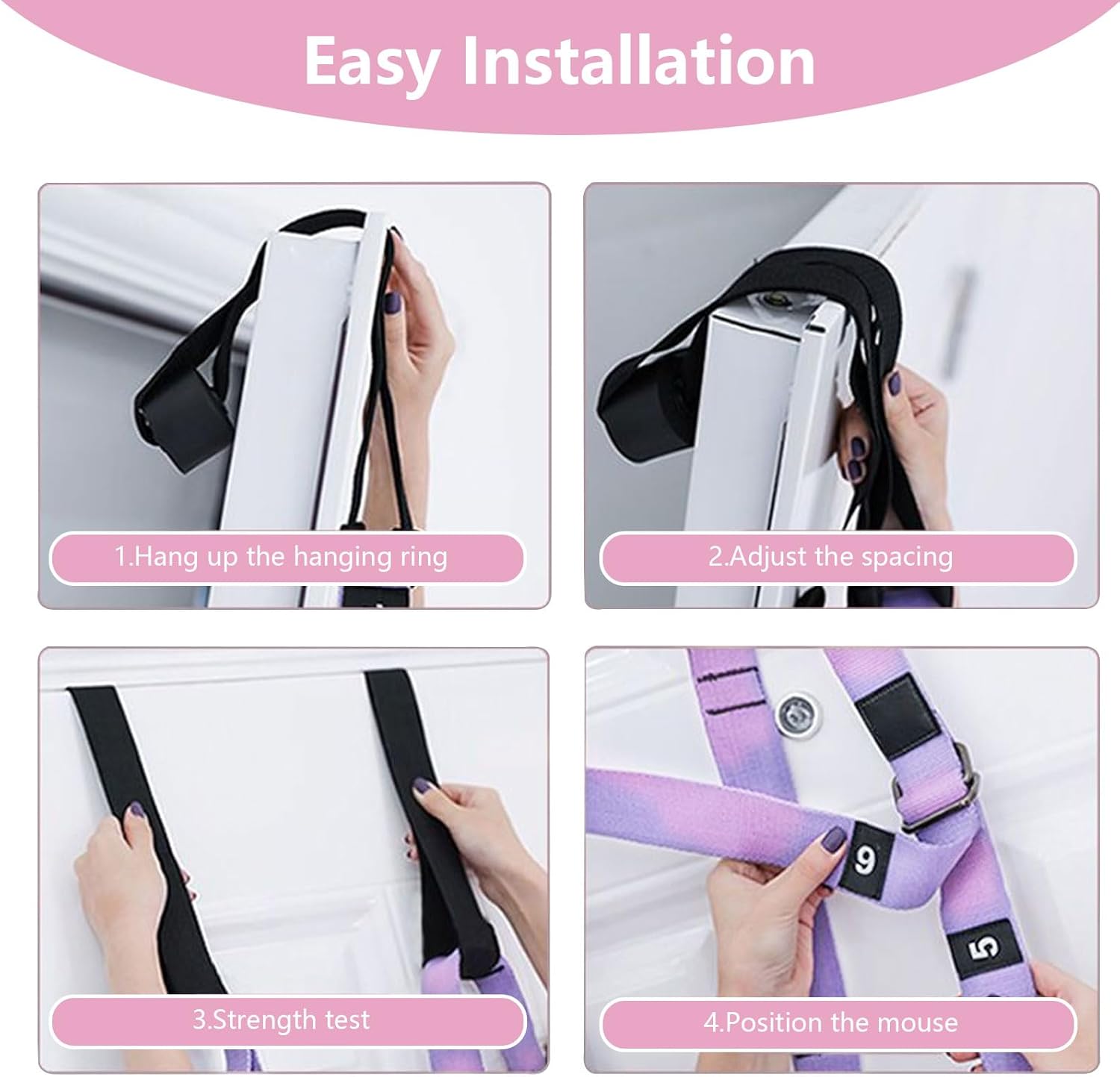Yoga Stretching Strap, Adjustable Height Leg Stretch Strap Waist Back Stretch Band Aerial Yoga Anti-gravity Inversion Exercises Door Flexibility Tensile Trainer for Rehab Pilates Dance Splits