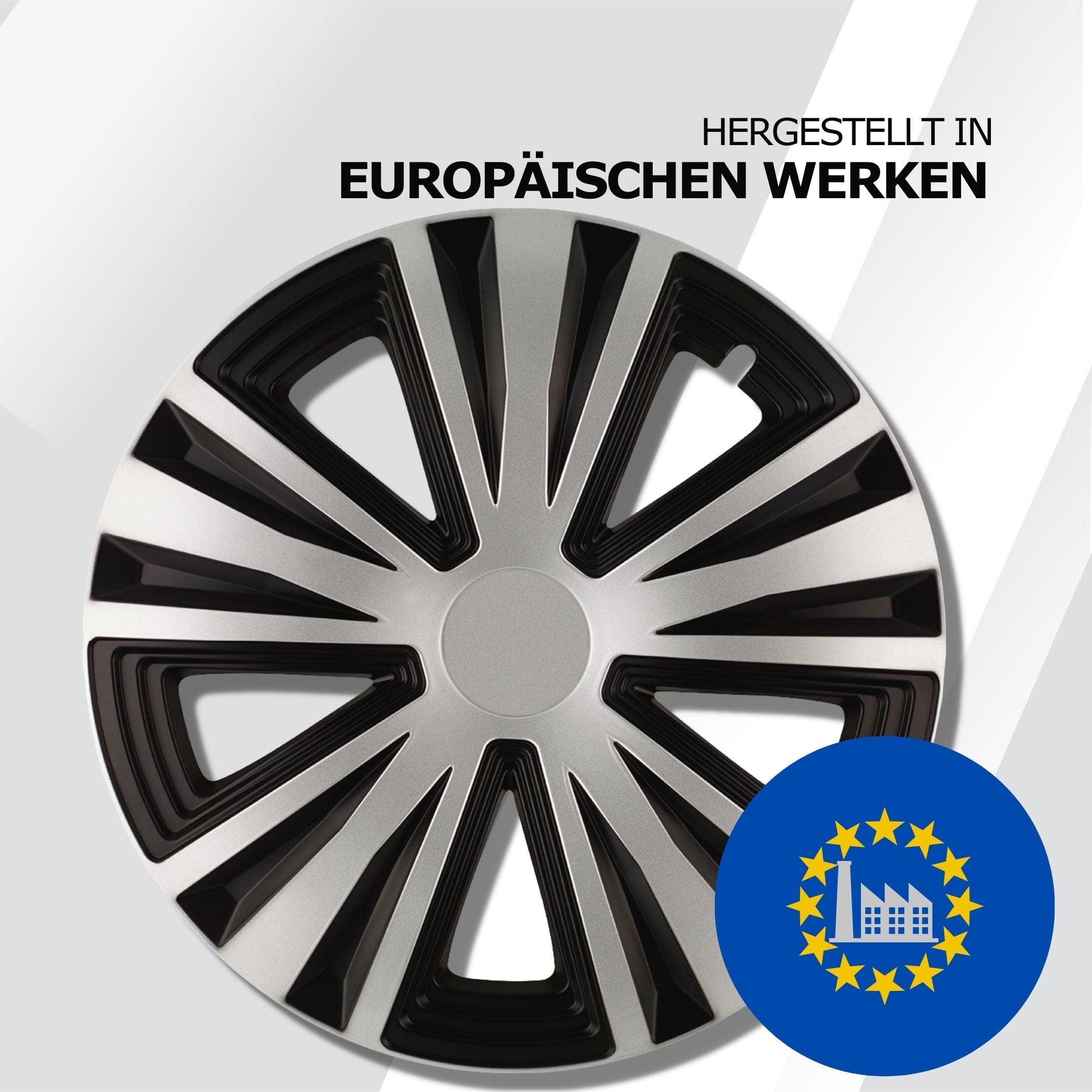 Kuglo G-Night Radkappen 14 Zoll Silber/Schwarz, 4er-Set für Stahlfelgen | Schlagfester, witterungsbeständiger Kunststoff mit Metallspannring und werkzeugloser Clip-Montage