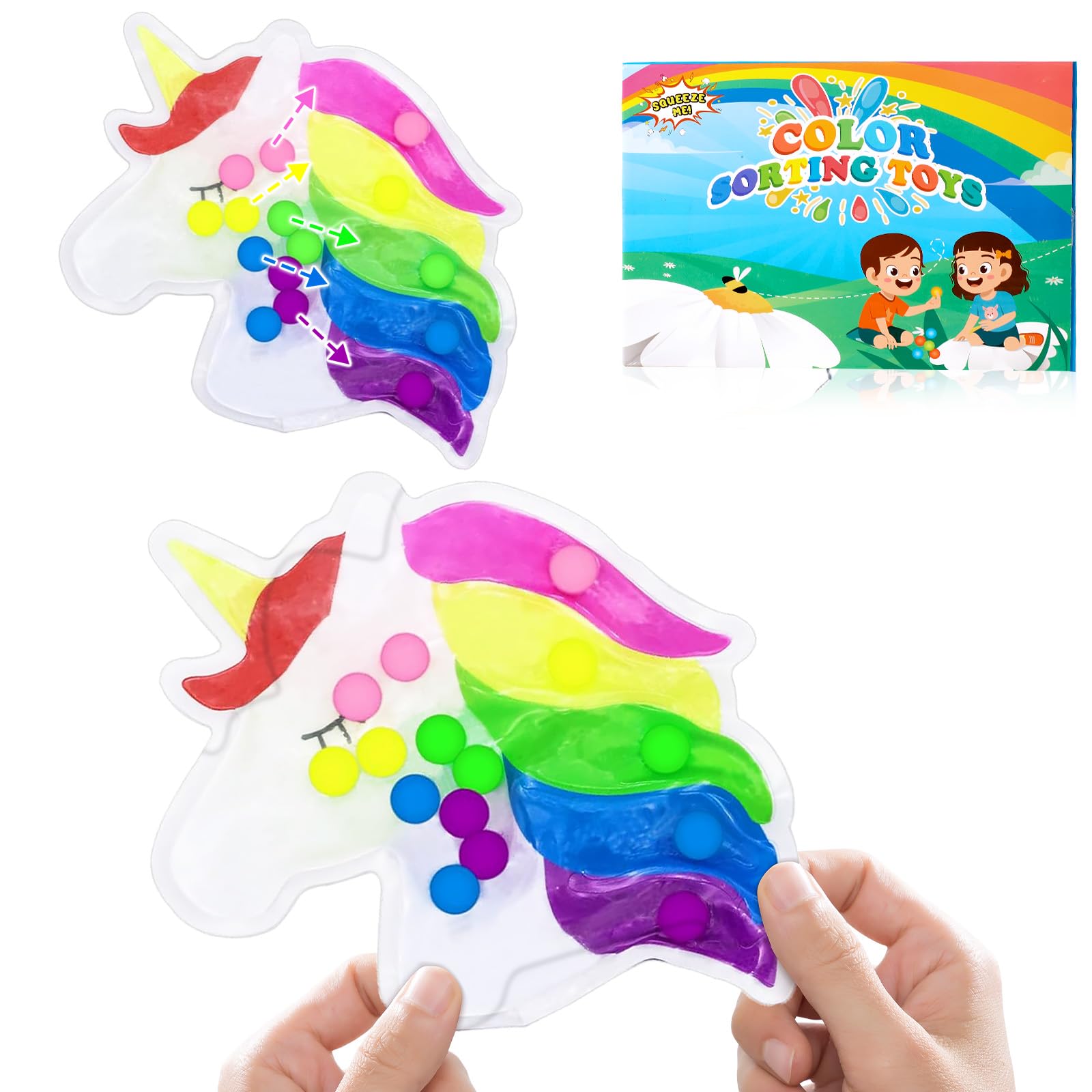 Unicorn Farbensortierspiel Zählen Superweiches Squeeze Sensorikspielzeug für Kleinkinder Montessori Lernspiel Farberkennung Feinmotorik Training Reise Anti - Stress Spielzeug ab 3 Jahren