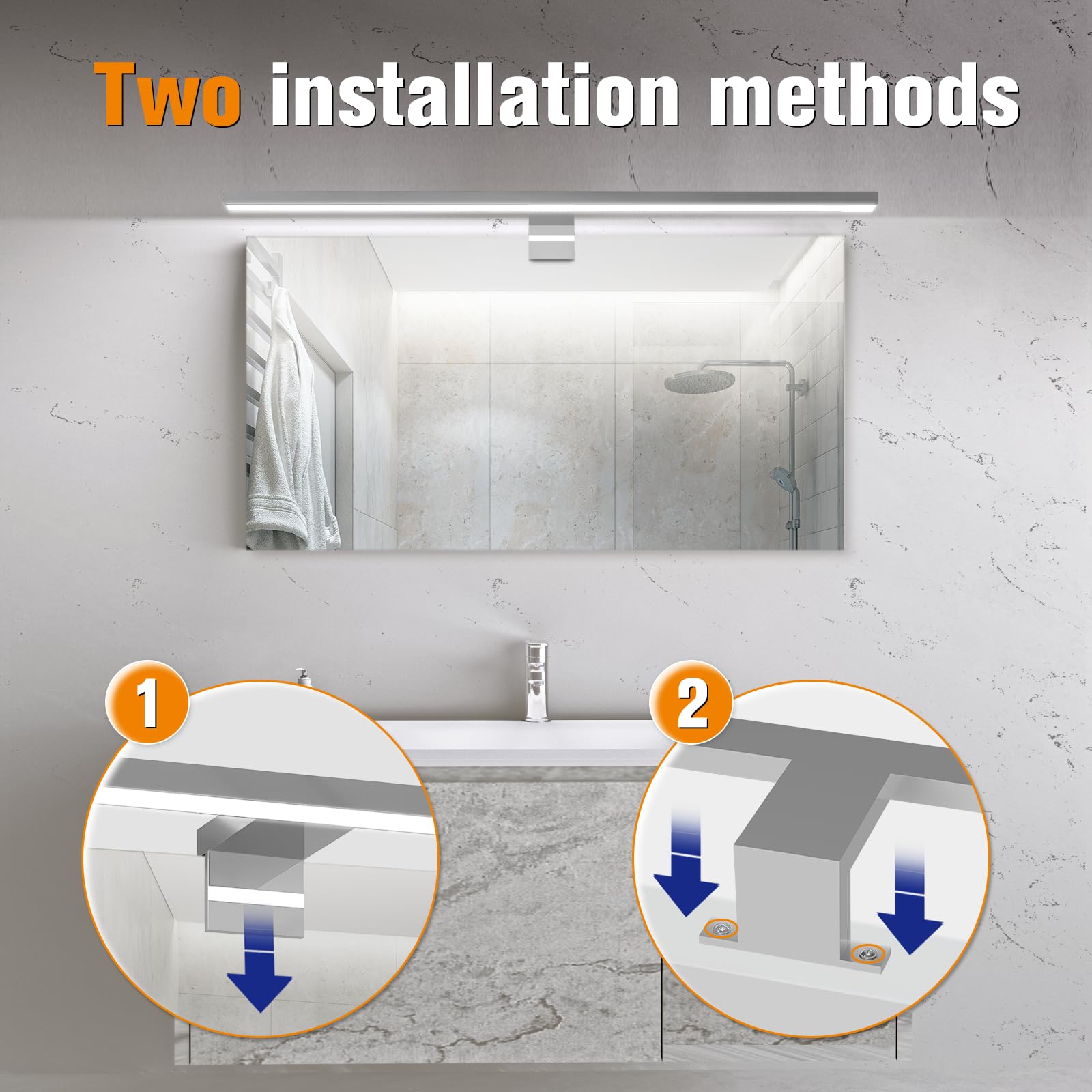 APONUO Lámpara LED de Baño 60cm | Espejo de Luz 15W | 4000K | 6000K | 1500lm | IP44 | Iluminación de Armario de Maquillaje de Acero Inoxidable 600mm Con Interruptor