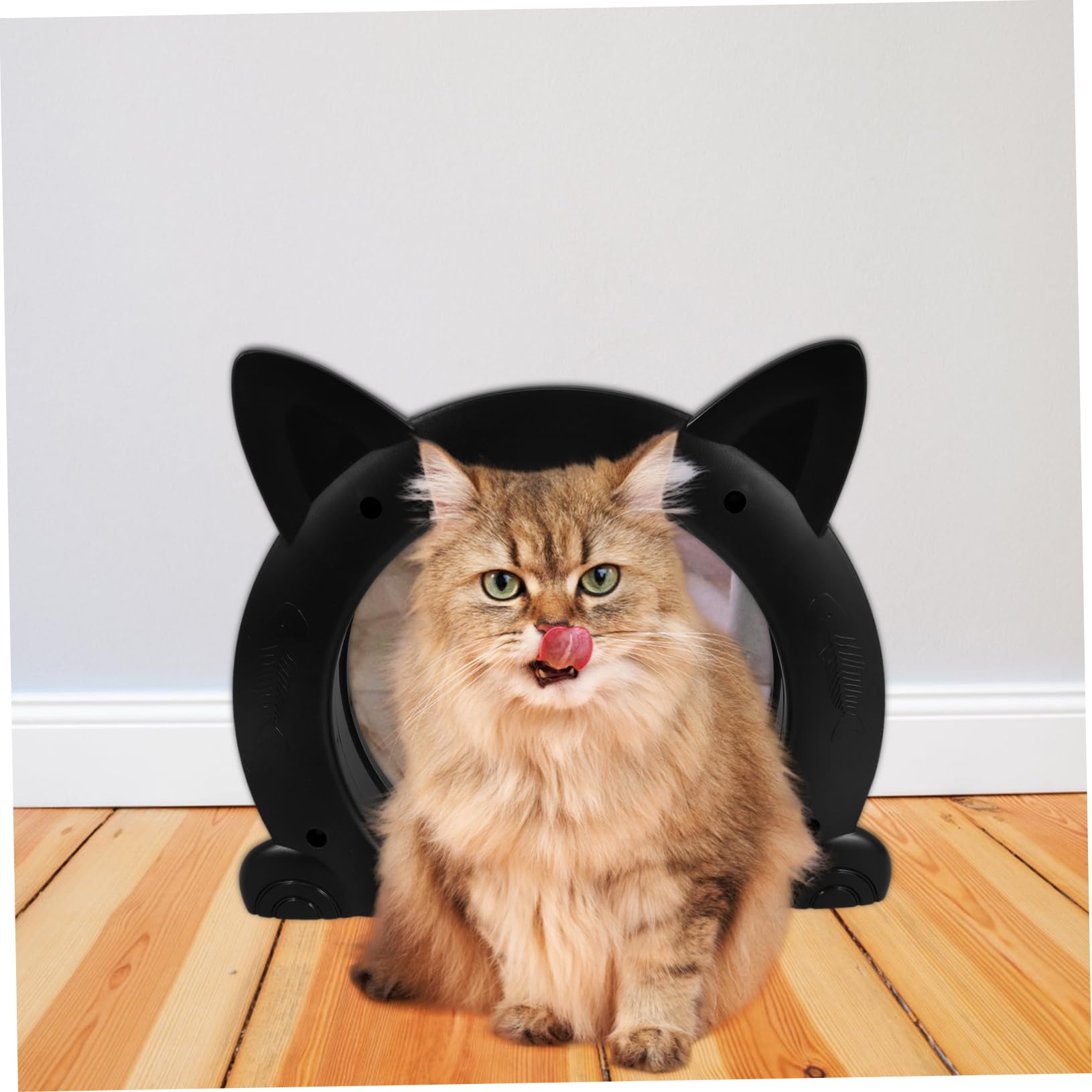 Katzenklappe für Innentüren in Katzenform aus Kunststoff, Schwarz