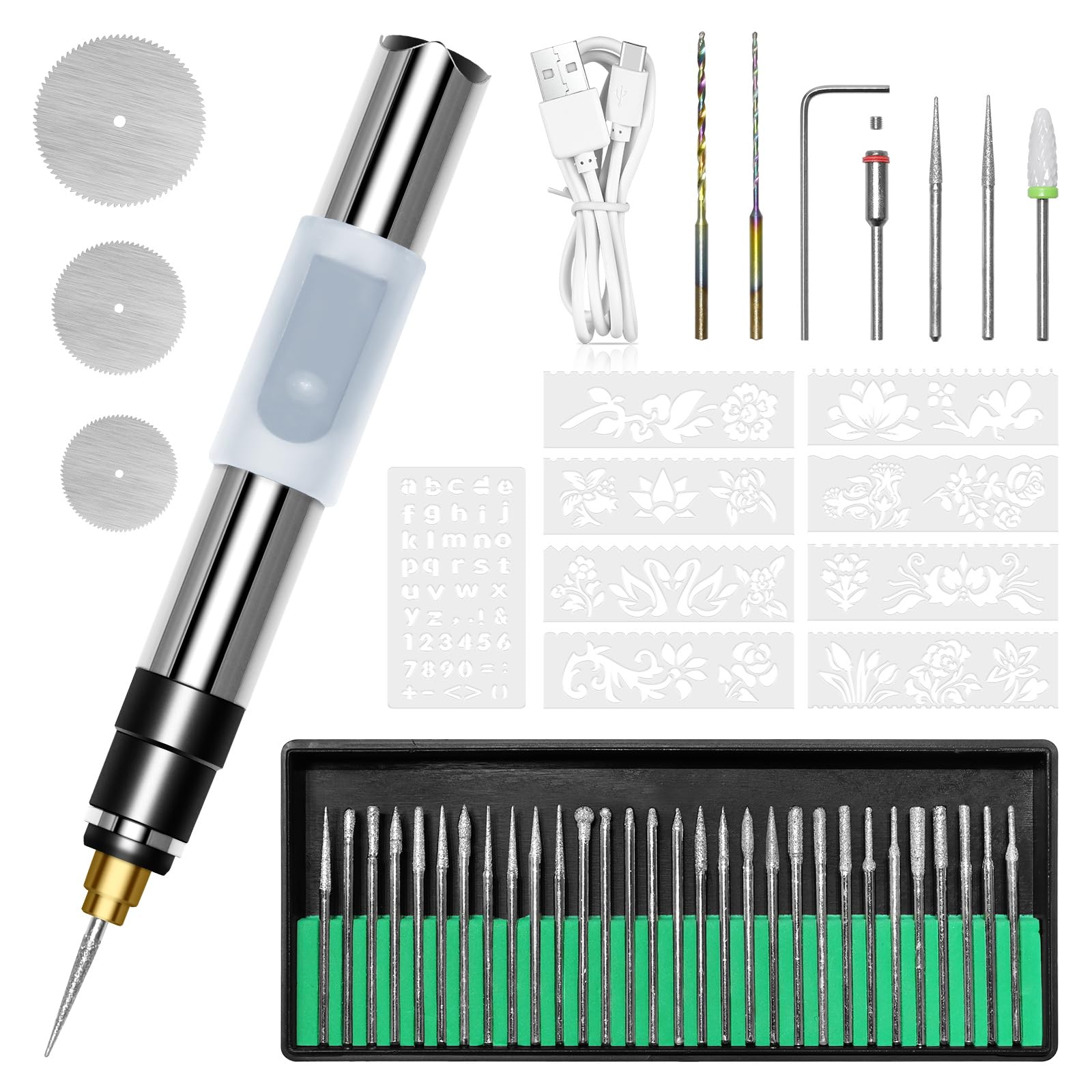 Engraving Pen with 38 Bits - USB Rechargeable Cordless Engraving Machine, Portable DIY Engraving Pen, Rotary Engraver for Jewelry Glass Stone Wood Carving