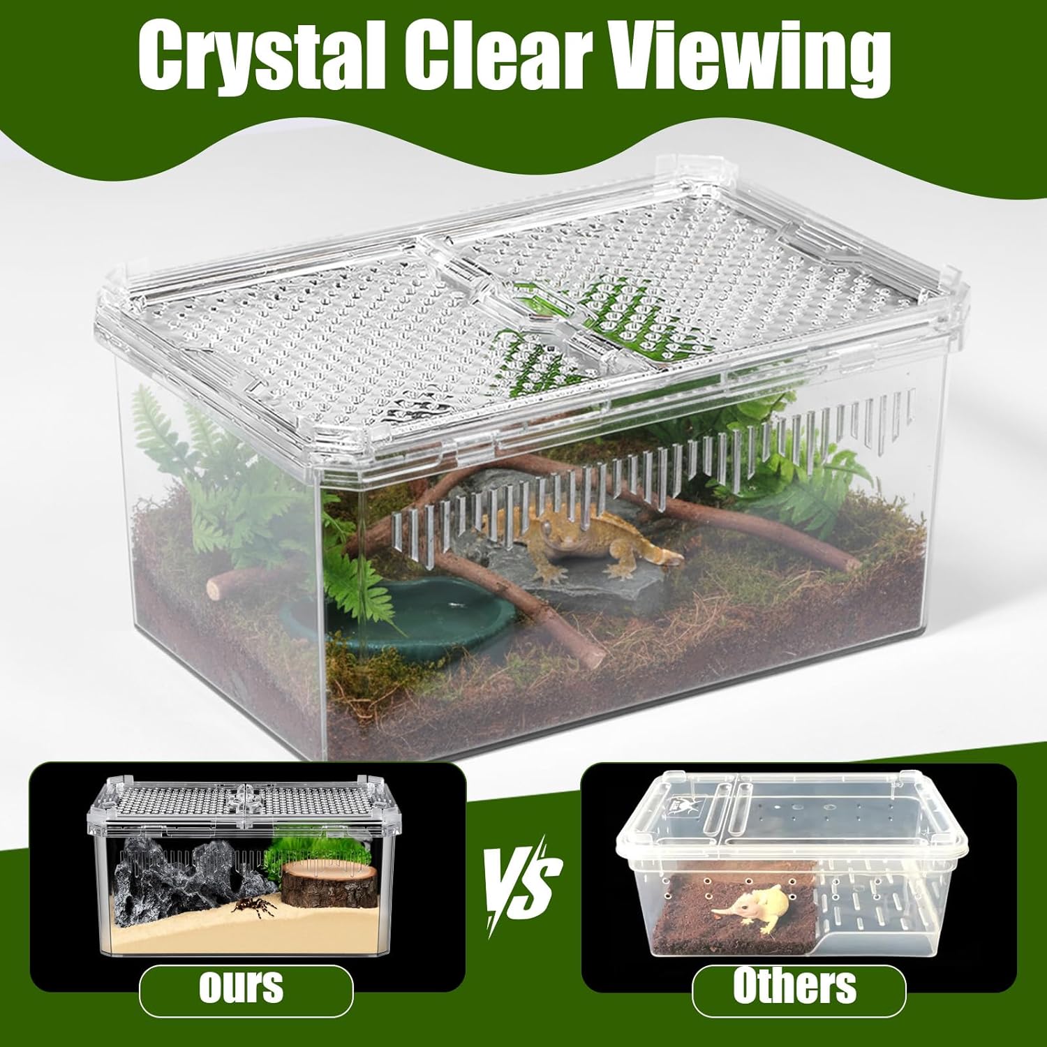 2 Pack Reptile Terrarium Tank, High-Transparency PET Enclosure with Magnetic Door - No Assembly Breathable Habitat for Tarantula, Spider, Hermit Crab, Cricket, Gecko (7.5"x5"x3.7")