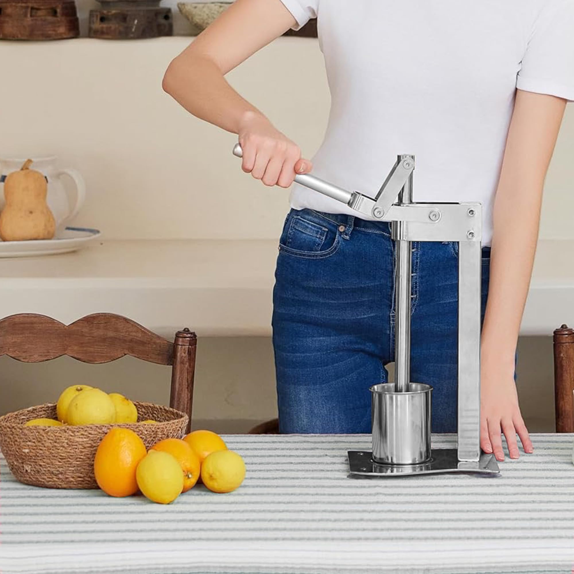 Manuelle Zitronen-Orangenpresse, robuste 304 Edelstahl, Zitronenpresse, Handfruchtpresse, Apfelpresse mit arbeitssparendem Griff und Saugnäpfen für Obstnuss