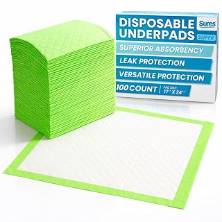 Sures Incontinence Bed Pads - Disposable Bed Pads Adult, Kids & Pets - Chux Underpads for Baby Changing - Absorbent Chucks Pad for Bed, Floor, Couch & Car - Medium Absorbency (17" x 24" 100 Count) - Amazon product rated Grade B