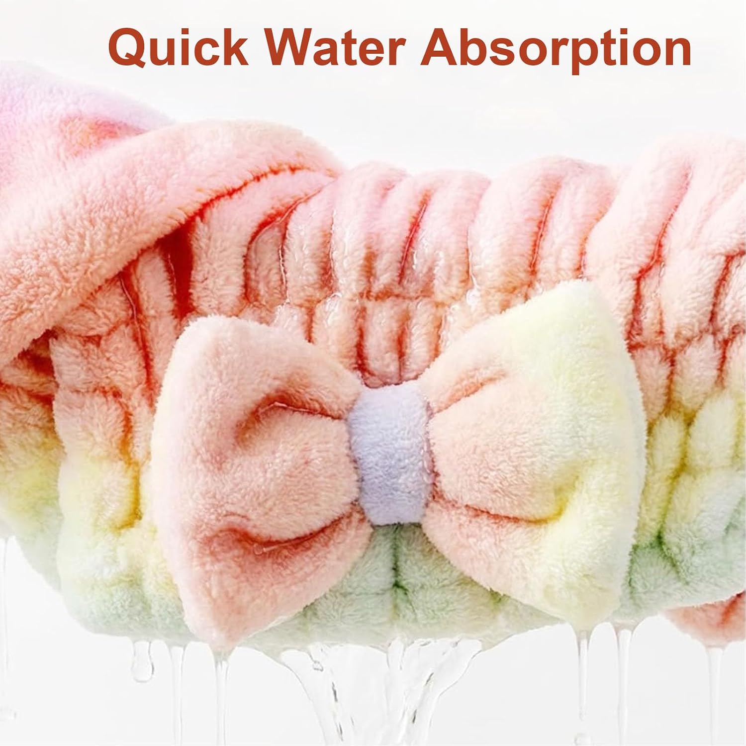 2Pcs Ultra Absorbent Hair Quick Drying Towel, Microfiber Hair Towel, Soft Bow Tie Wet Hair Towels Wrap for Long Curly Hair Women (Pink+Blue) (Gradient)