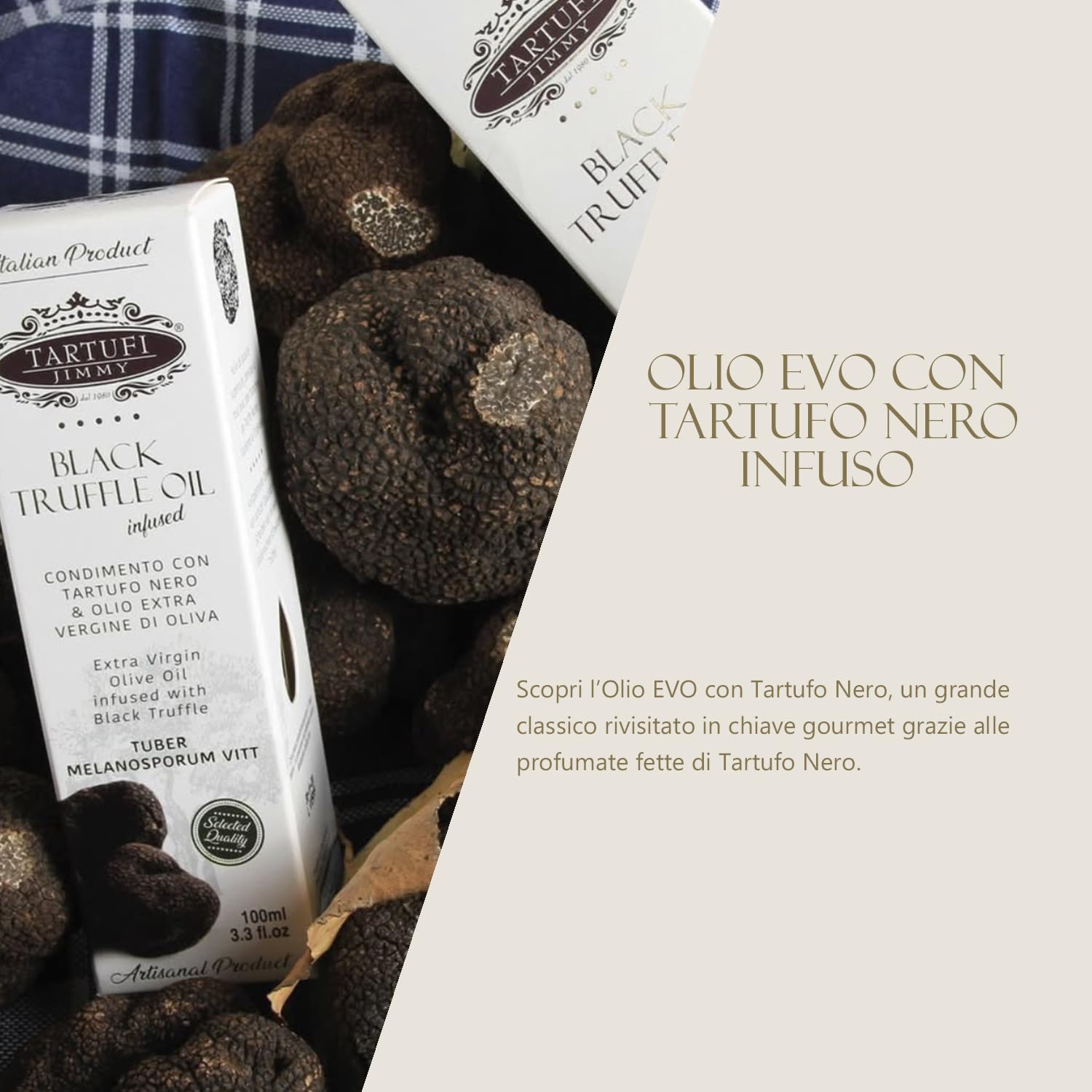 Huile d’Olive Extra Vierge à la Truffe Noire de Qualité avec Coffret - 250ml | Fabriqué en Italie | Condiment Gourmet avec Truffe Noire en Tranches