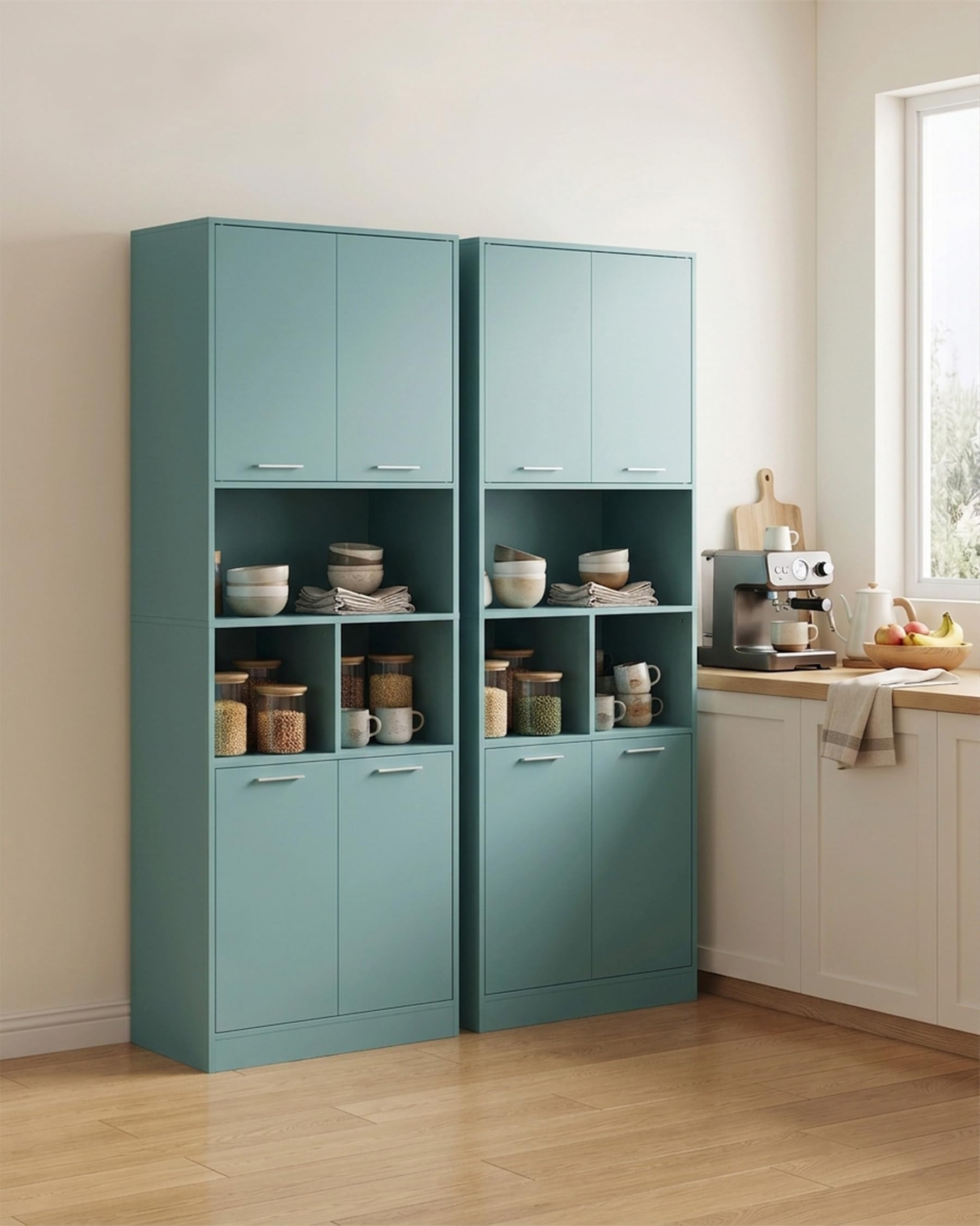 Mobile Cucina 60x40x180.5cm Credenza con Ripiani Regolabili Armadio Salvaspazio per Cucina Soggiorno Bagno Verde