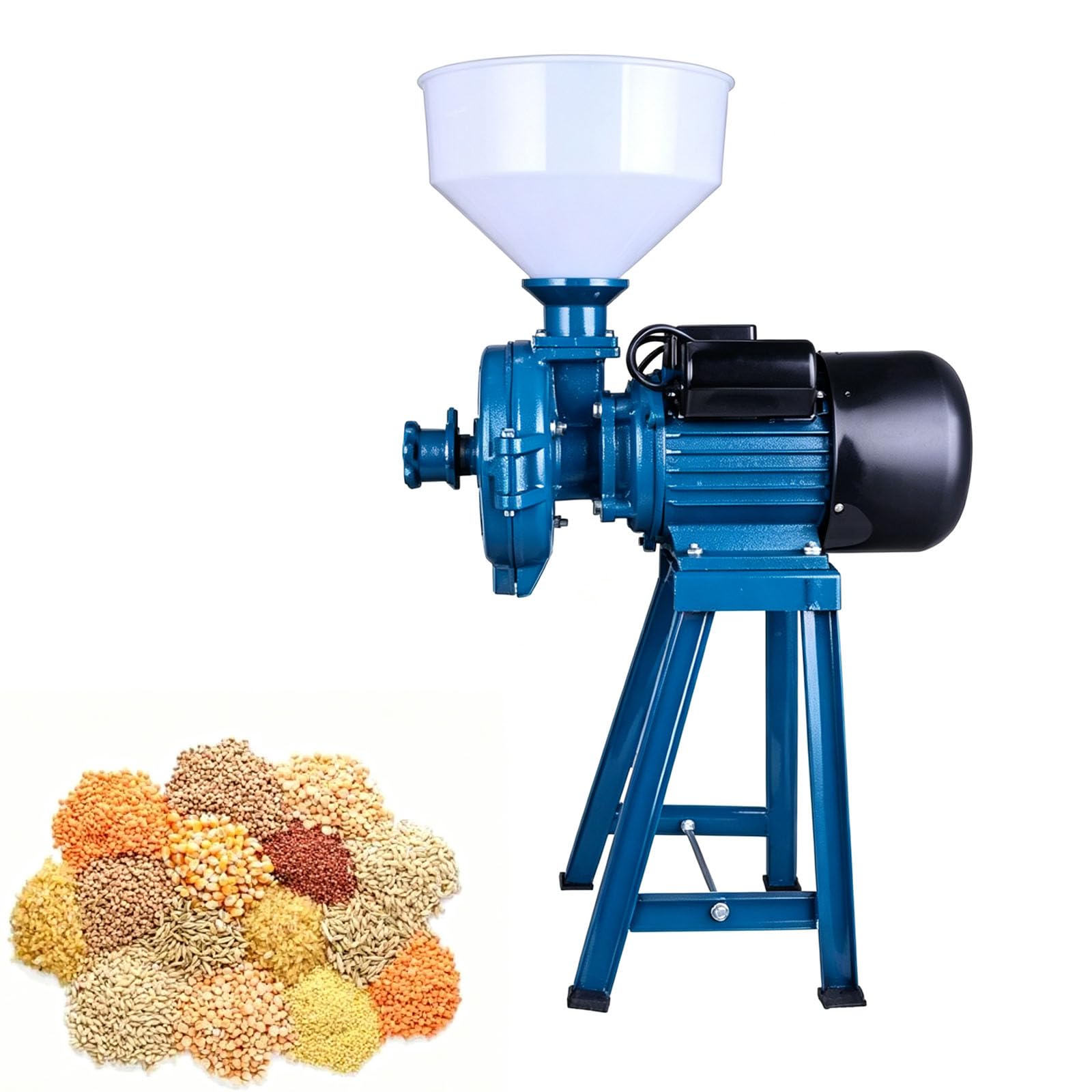 STDZQCWY 1500w Electric Grain Mill Grinder, With Adjustable Fineness Knob, 1400rpm High Speed Flour Maker, 150mm Steel Grinding Disc, For Corn Rice Wheat Beans Coffee Bean Spices Herbs blue