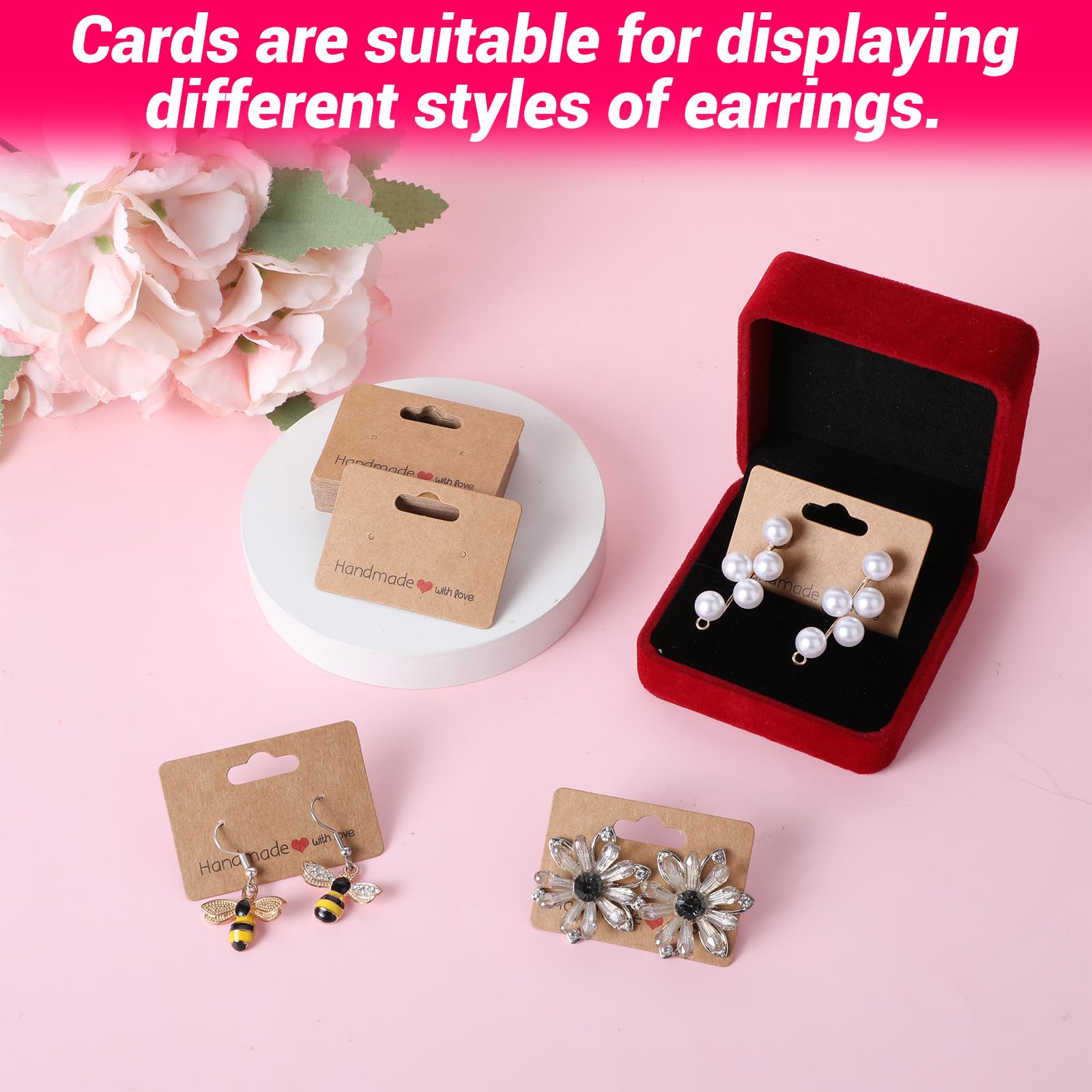 100 Carte Kraft Per Orecchini 5x5 Cm - Con 6 Fori, Per Esposizione E Vendita Fai Da Te, Colore Cachi