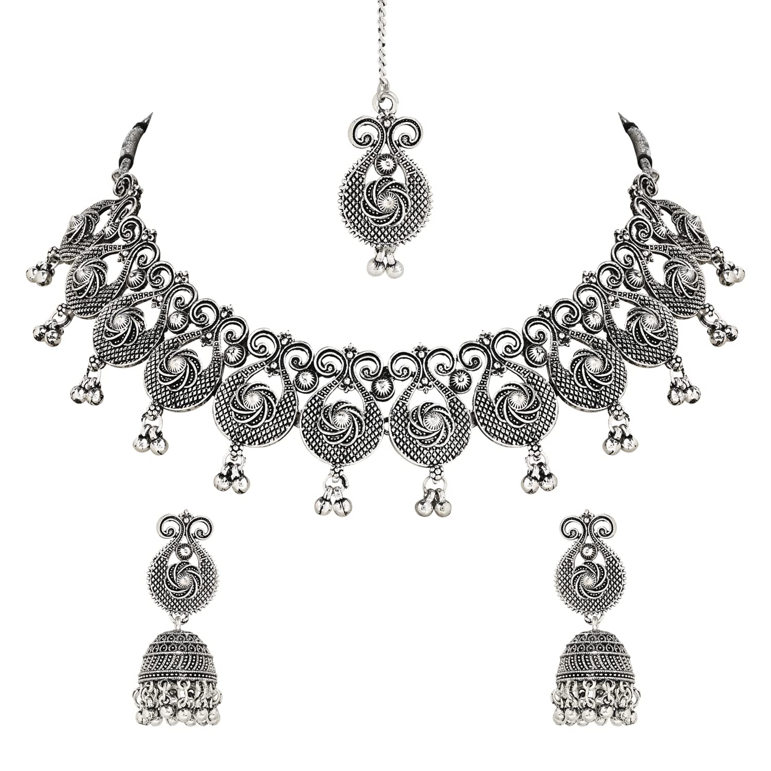 I Jewels Navratri Ethnic Silver Oxidized Traditional Afghani Choker Necklace Jewellery Set for Women (MC138OX) (B0C1NVZVQC) Amazon Price History, Amazon Price Tracker