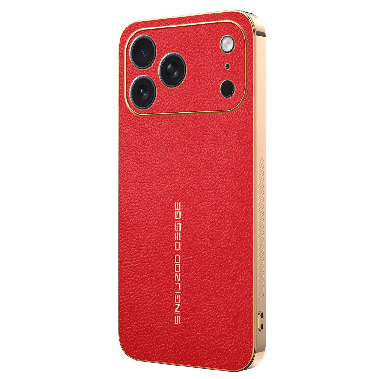 Coque en cuir iPhone 17 Pro Max élégante rouge avec protection caméra luxe