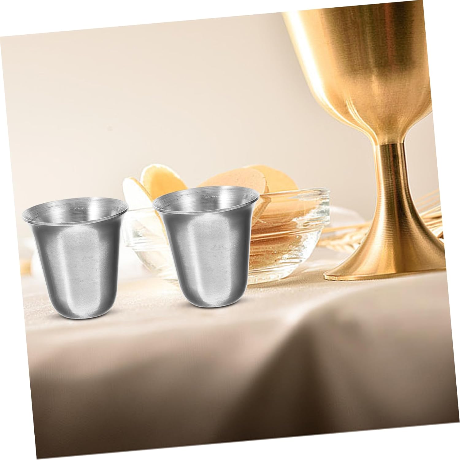 SECFOU 50pcs Stackable Communion Cups Stainless Steel Reusable Drinking Cups for Church Services Lightweight Portable Religious Drinkware