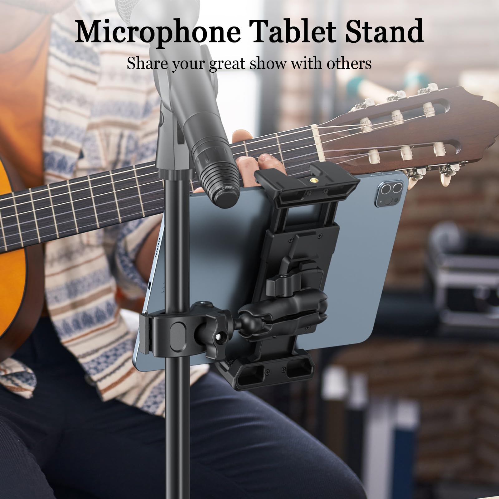 WINOK Tabletstandaard, loopband, hometrainer, fiets, tablethouder, 360° draaibaar, doe-het-zelf tabletstandaard voor spinning, microfoonstandaard, bureau, aansluiting voor smartphones en e-readers