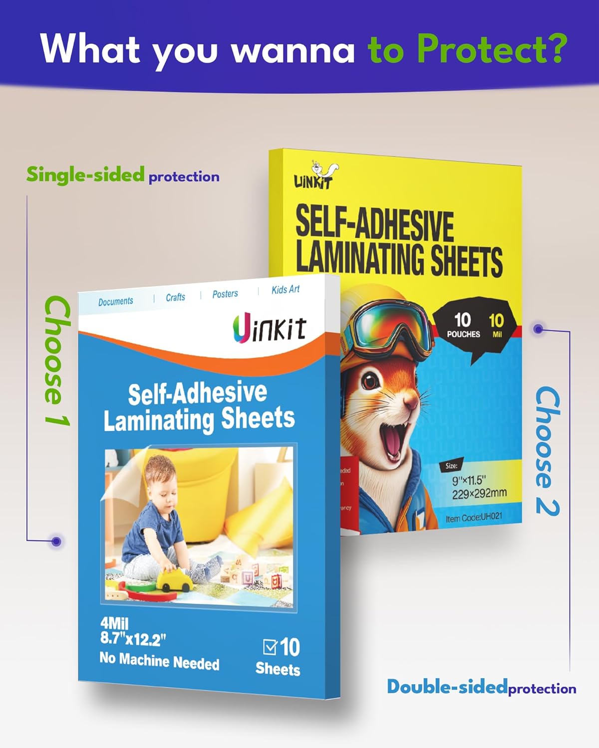 Uinkit 4mil Thicker Self-Adhesive Laminating Sheets, 10Pack Letter Size 8.5x11" - Peel & Stick, No Heat Needed - Dry-Erase Friendly Surface for Reusable Documents, Kids Art, Posters & Crafts