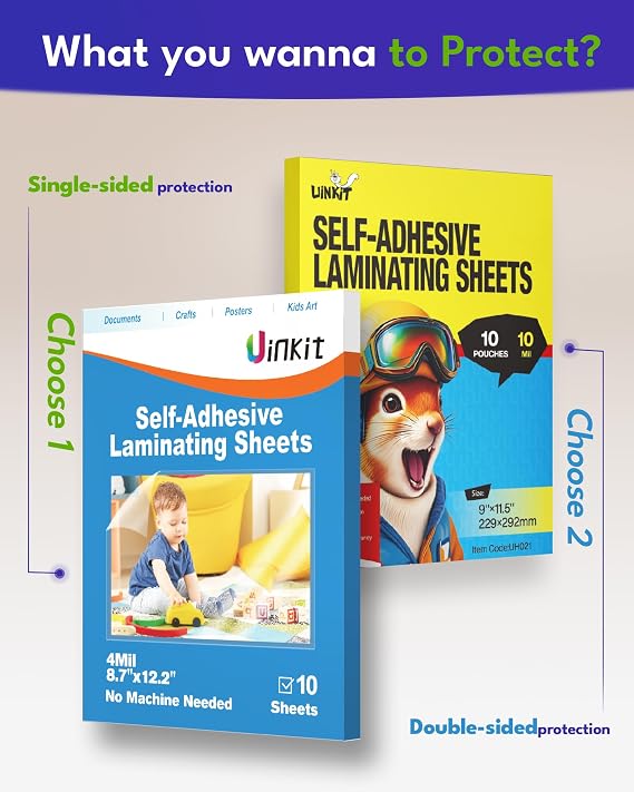 Uinkit 4mil Thicker Self-Adhesive Laminating Sheets Against Spills Surface