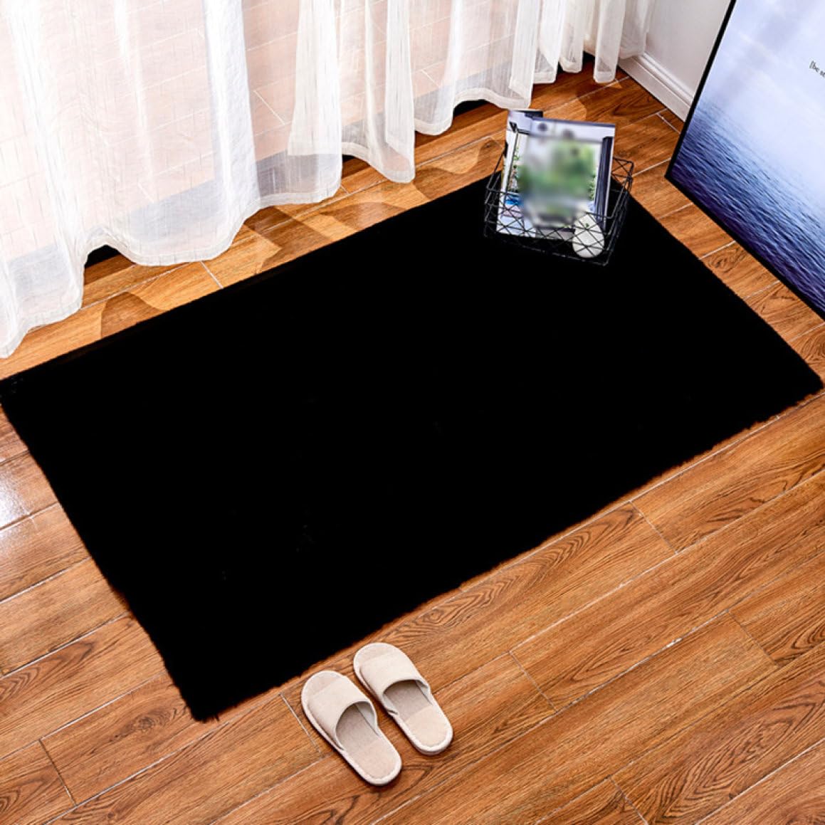 Amazon｜[ZS2L7] ムートンラグ ムートン調 60*90cm 人造ウール ダーク