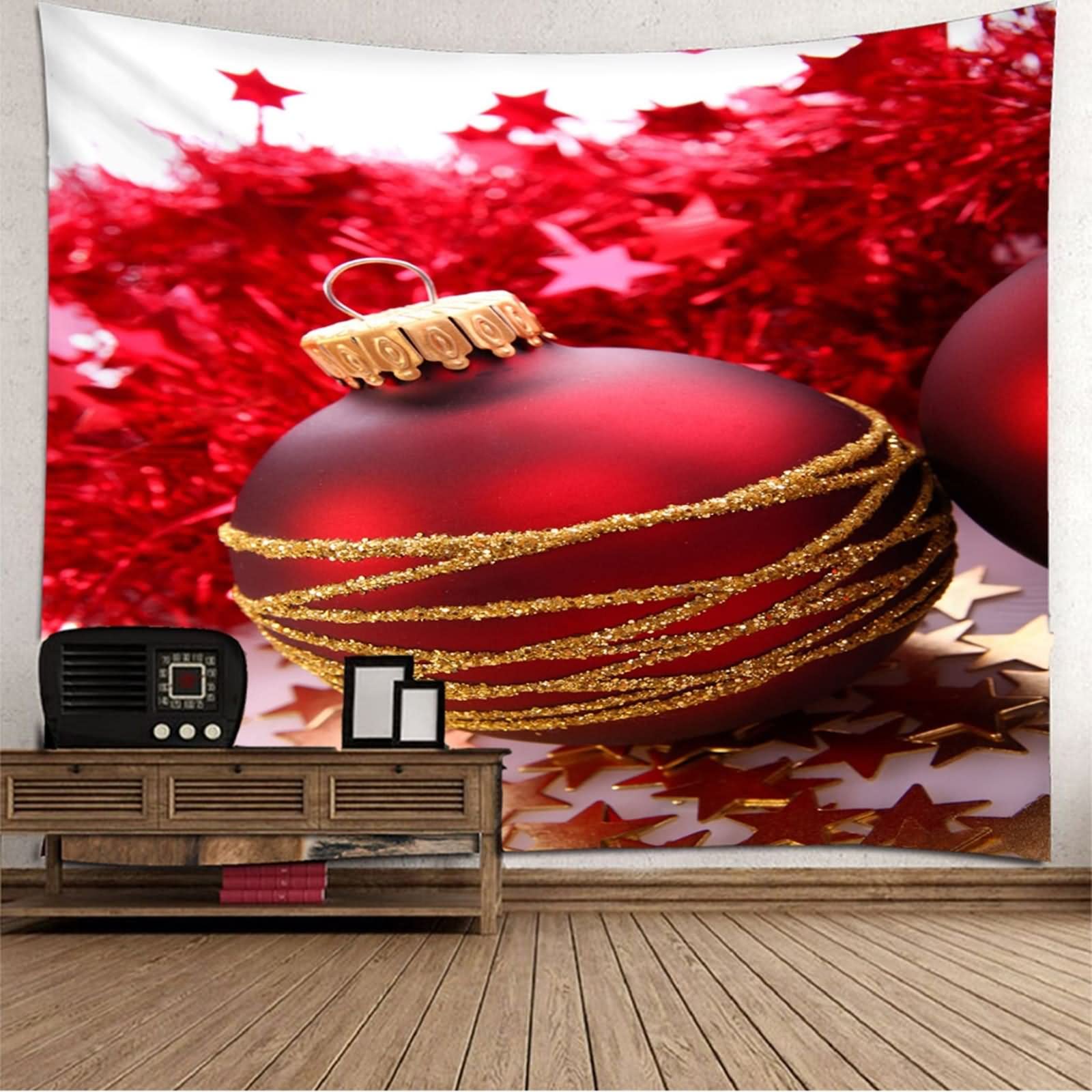 Tapiz Arbol de Navidad, Tapiz Arbol Navidad Español Decoración Navideña Bola y Estrellas Rojo Poliéster 350X256cm