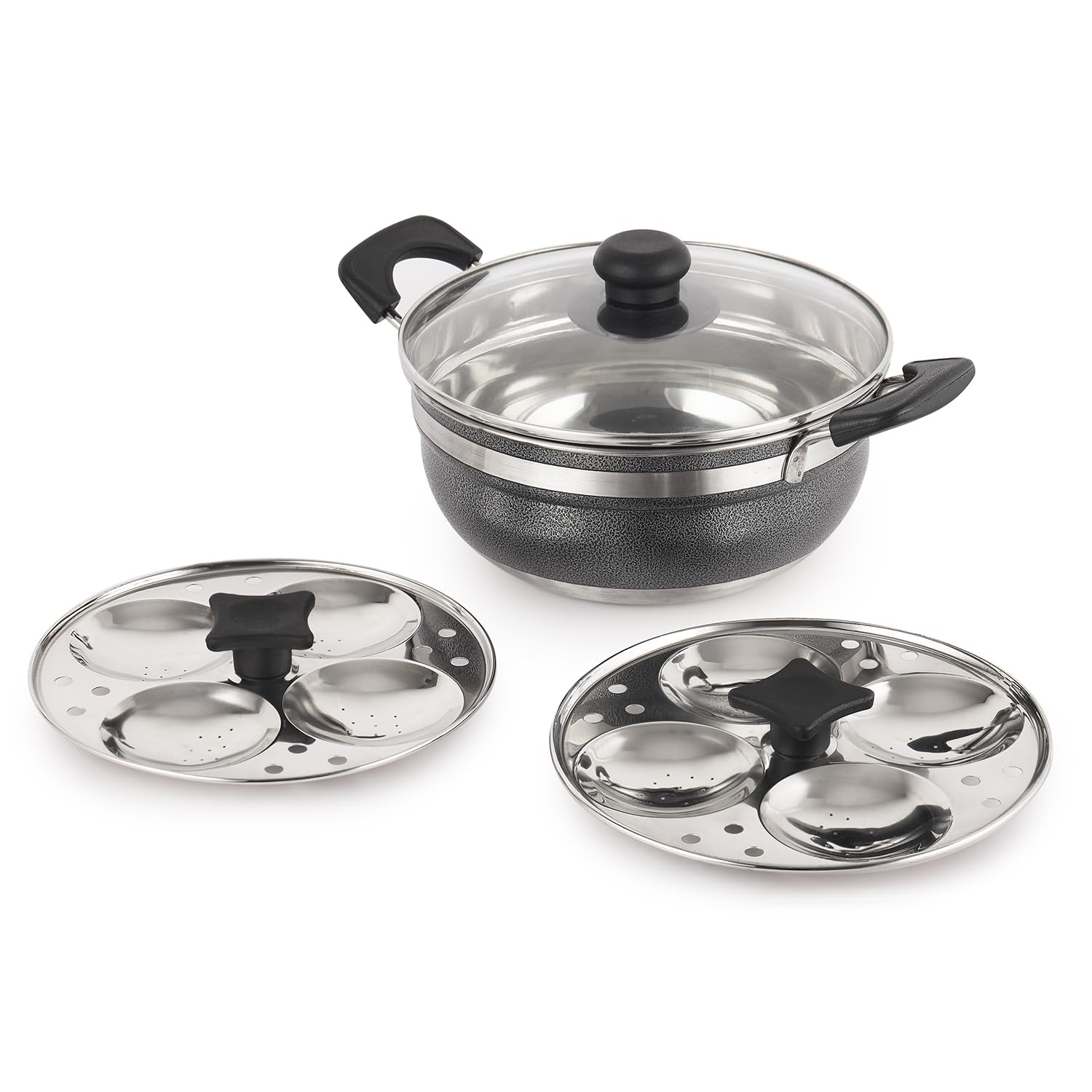 Cello Magna Stainless Steel Multi Kadai Idli cooker with Glass Lid & 2 Idli Plates | Multi-purpose use | Perfect for Frying, Sautéing, Roasting, Preparing sabjis | Dishwasher Safe (B0D8FSYD7R) Amazon Price History, Amazon Price Tracker