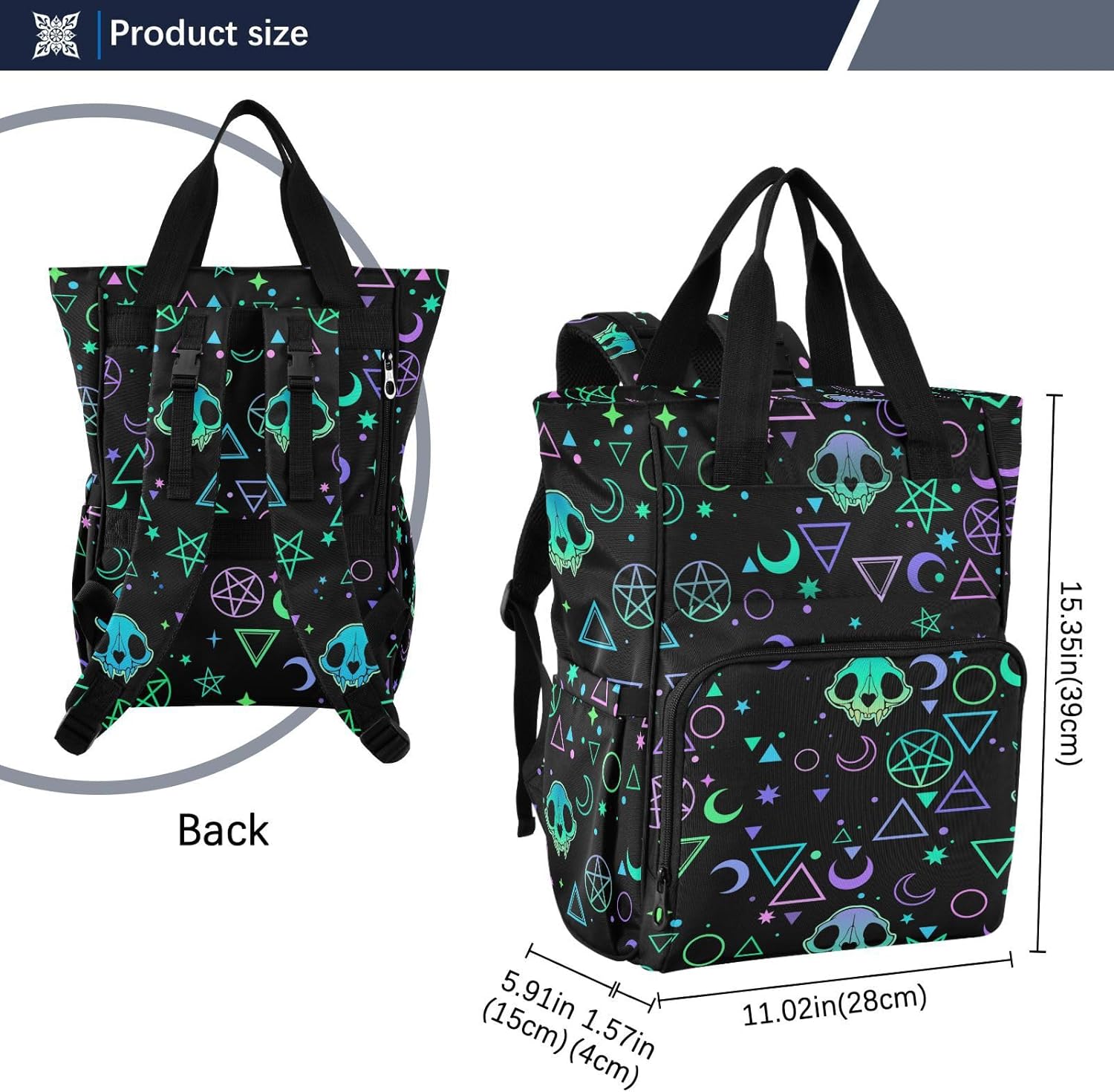 MNSRUU Diaper Bag Magic Skulls Diaper Bag Backpack Multifunction Travel Diaper Bag Tote Large Capacity Diaper Changing Backpacks for Moms Dads - Image 3