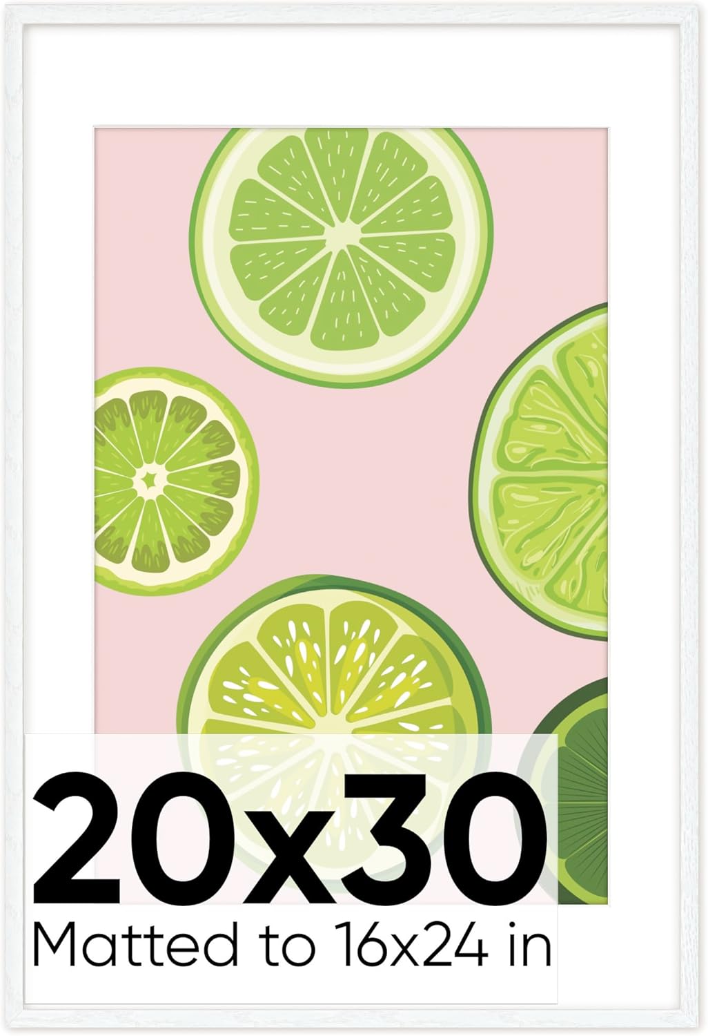 Homeforia 20x30 Wood Picture Frame White, Premium White Oak Wood Poster Frames 20x30 with Mat 16x24, 20 x 30 White Wooden Puzzle Frame for Wall, Tempered Glass, Wall Hook Included, Set of 1 20x30 Wood White Oak