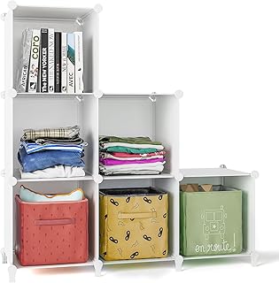FUNLAX Cube Storage Shelf, 6 Storage Cubes Closet Organizers and Storage Portable Cube Storage Organizer Plastic Bookshelf Bookcase for Study Room, Bedroom, Office, White
