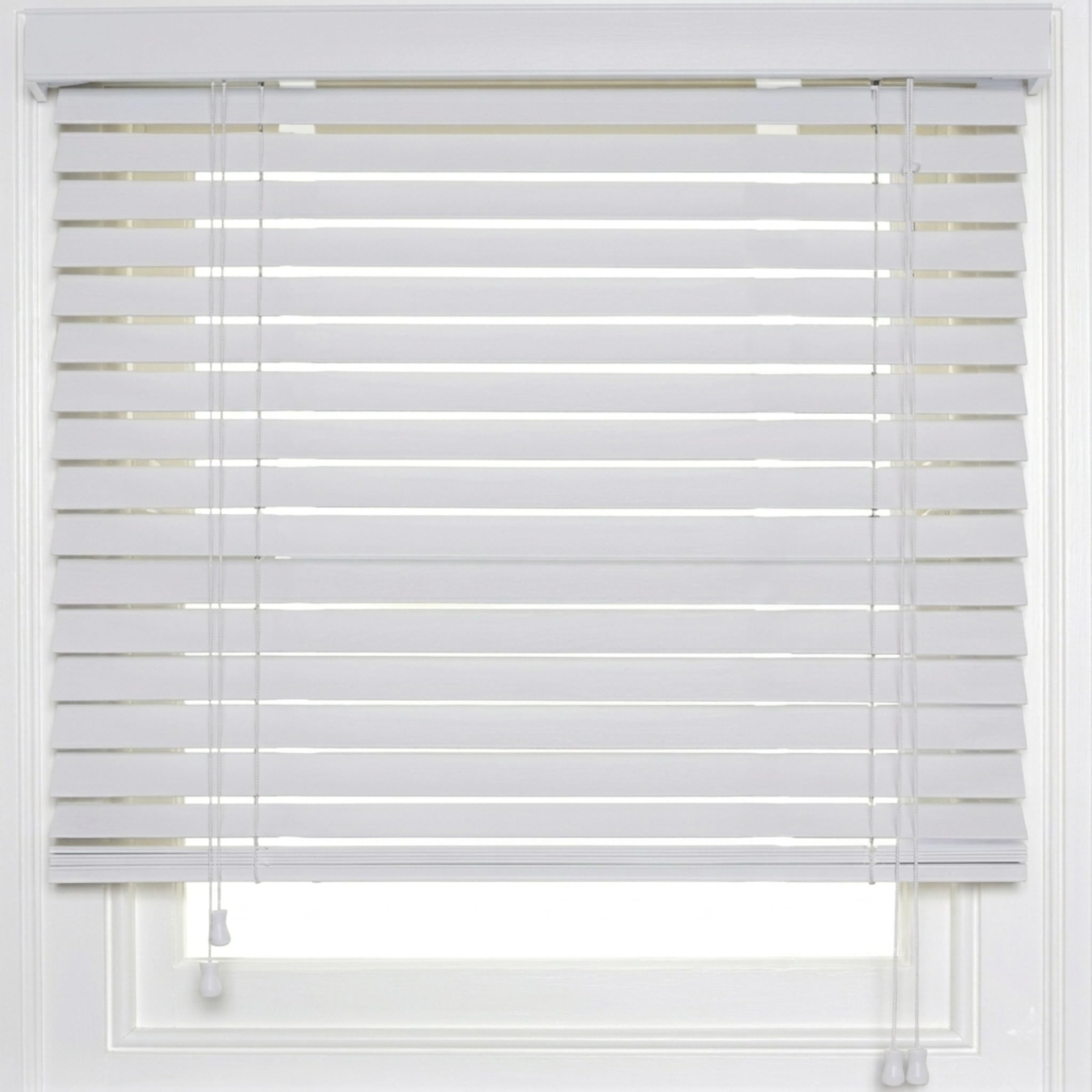 Rehan & Co Faux Wood Window Venetian BlindsWhite String Blinds Smooth 50mm Slats TRIMMABLE Easy Fit Home Office Windows Blind (75W x 150H cm)
