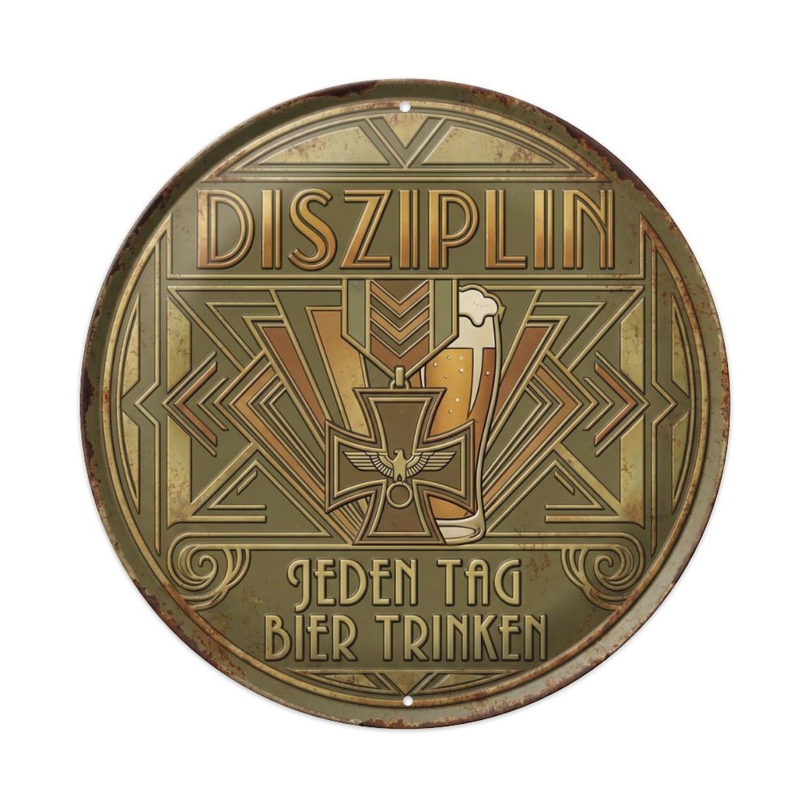 Vintage Bar Style Disziplin Humorous Lounge Discipline Metal Tin Sign Plaque Wall Decor for Cafe, Club, Garden Round Metal Poster 8x8Inch
