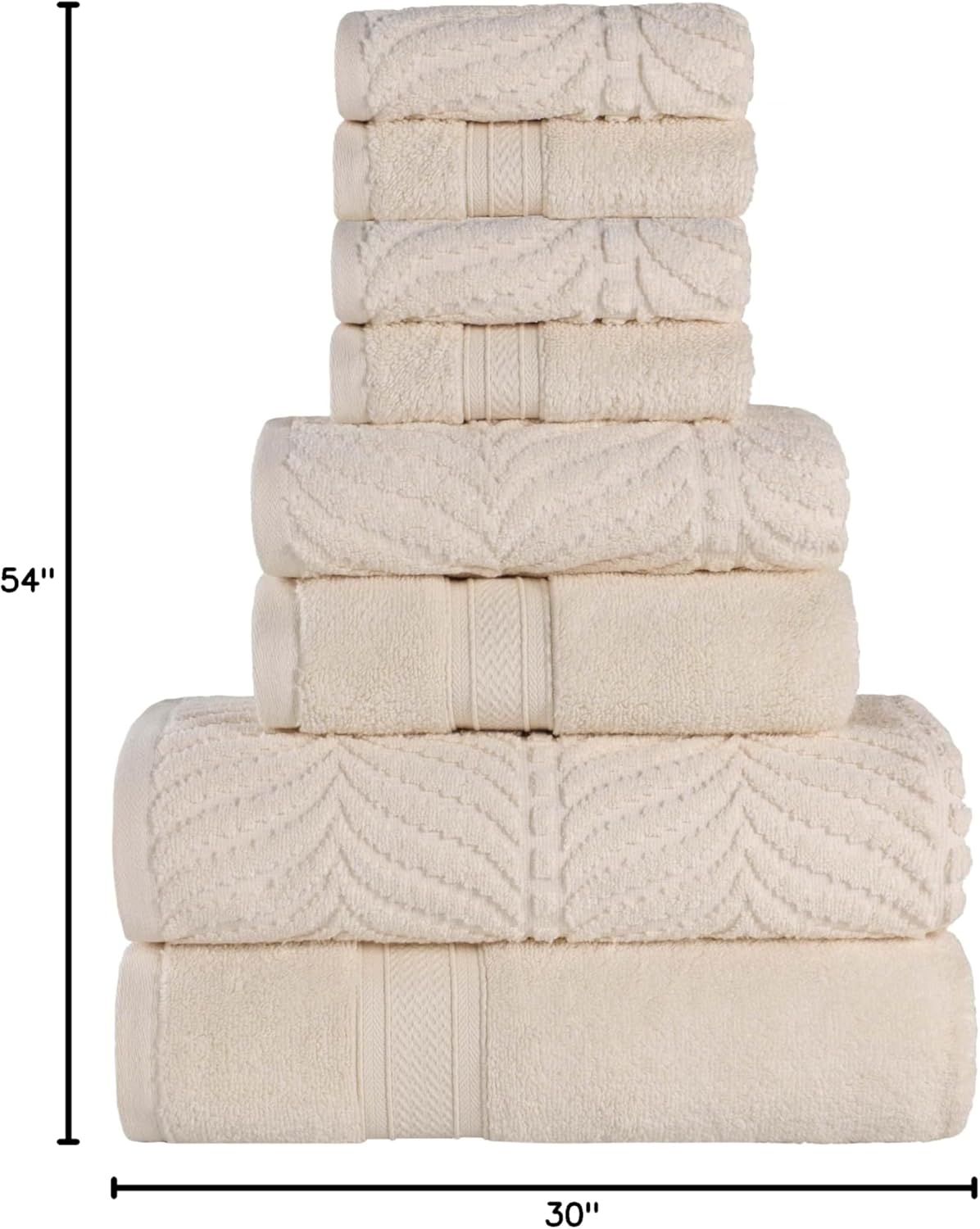 Superior Cotton Chevron 8 Piece Assorted Towel Set, Zero Twist, Quick Dry, Home Essentials, Shower, Spa, Luxury Plush Soft Absorbent Towels, Includes 2 Bath, 2 Hand, 4 Washcloth/Face Towels, Ivory - Image 20