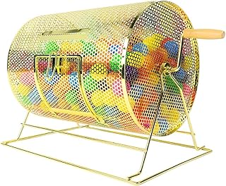 Lottery Drawing Machine, Manual Lottery Box, Brass Raffle Drum Spin Machine with Wooden Turning Handle, Lucky Party Draw Fundraiser, Can Hold 130 Balls (Not Included)