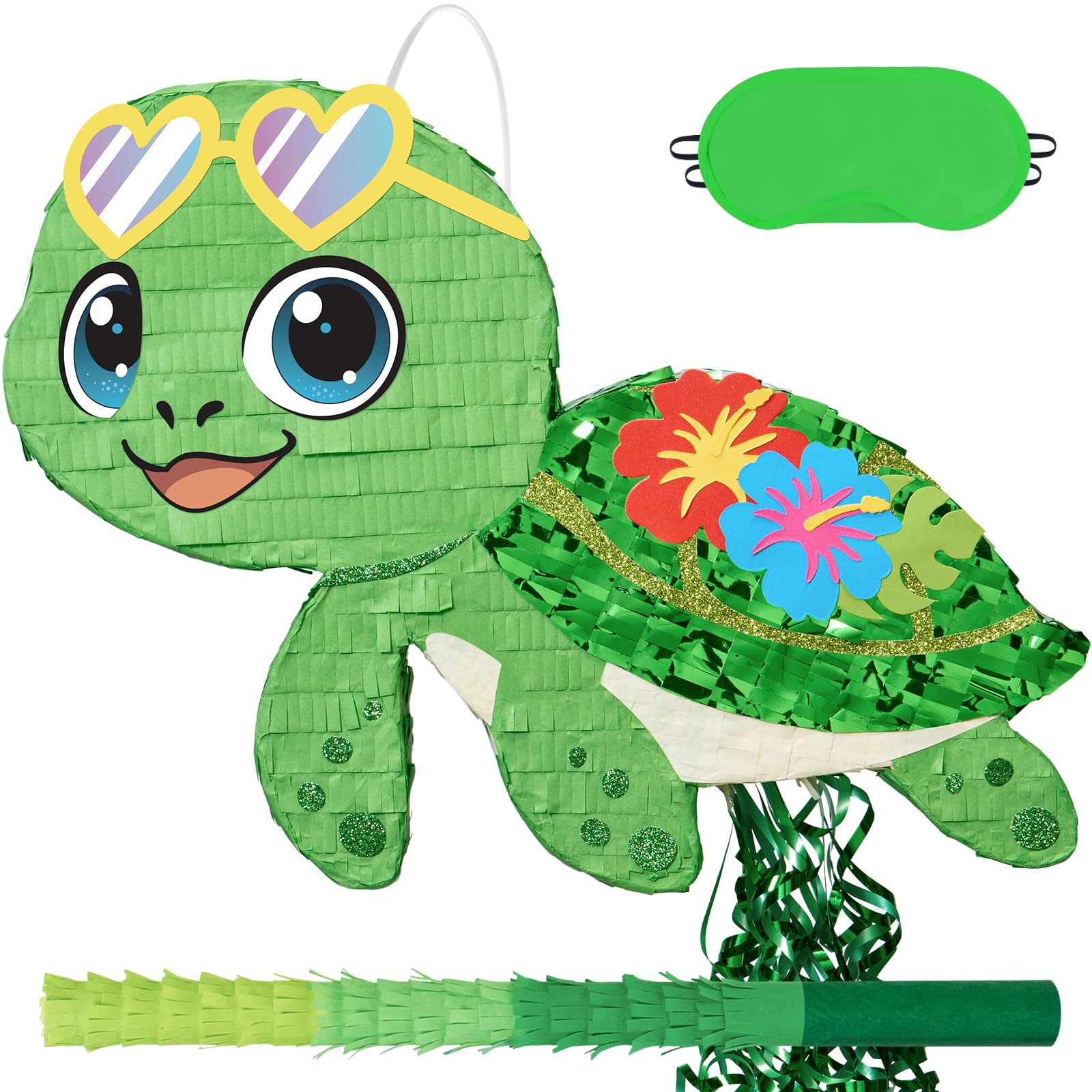 WERNNSAI Sea Turtle Pinata - Tropical Cool Turtle Pull String Pinata with Stick and Blindfold for Hawaiian Luau Party Decorations Under The Sea Birthday Supplies Summer Pool Beach Party Decor — image 1