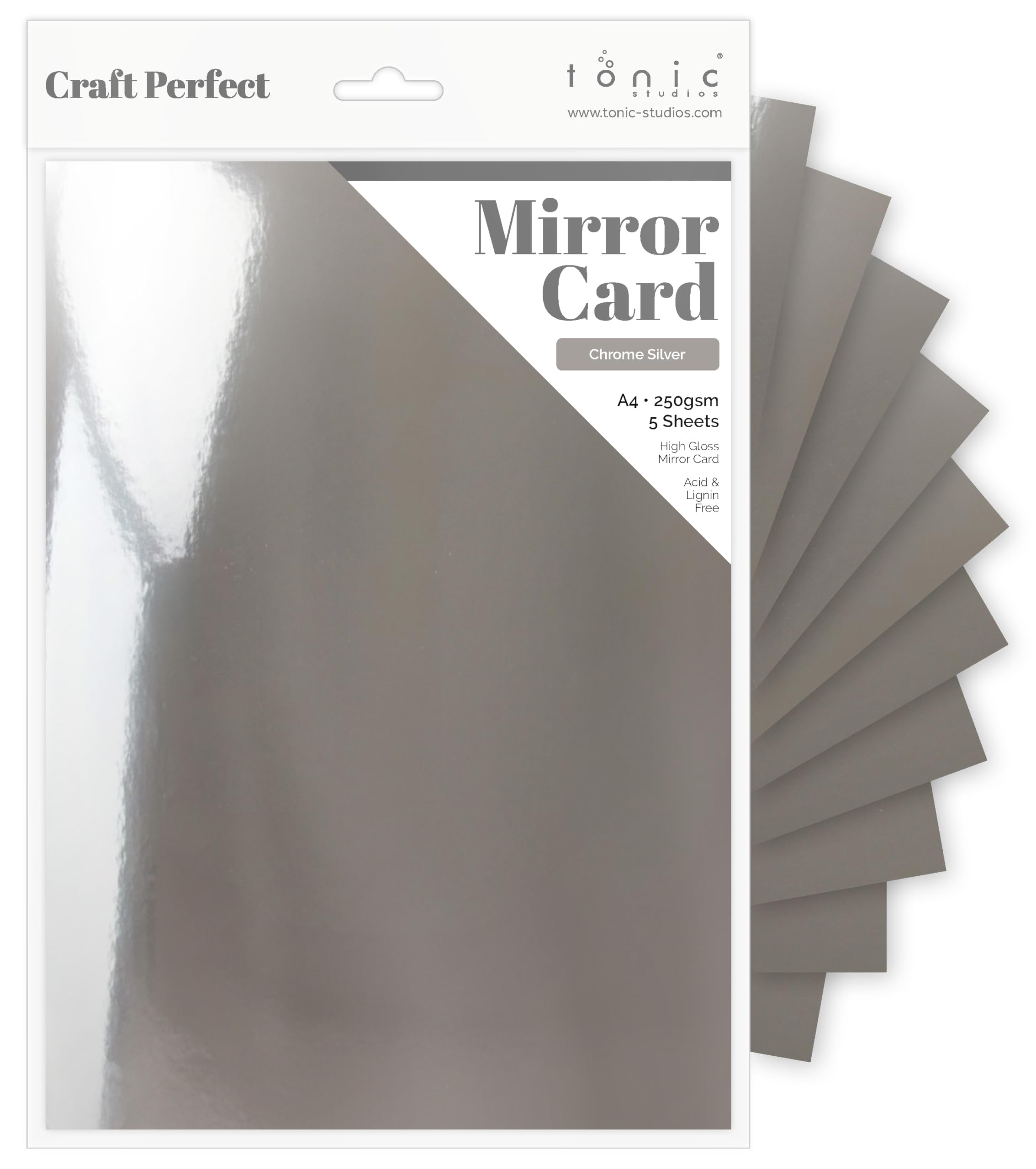 Craft Perfect High Gloss Mirror Card A4, Chrome Silver