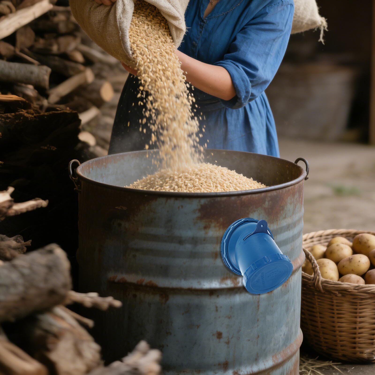iplusmile Vanne de Déchargement de Fût de Stockage de Céréales en Plastique Bleu, Grosse Capacité, Facile à Entretenir, Sortie pour Silo à Grain et Riz