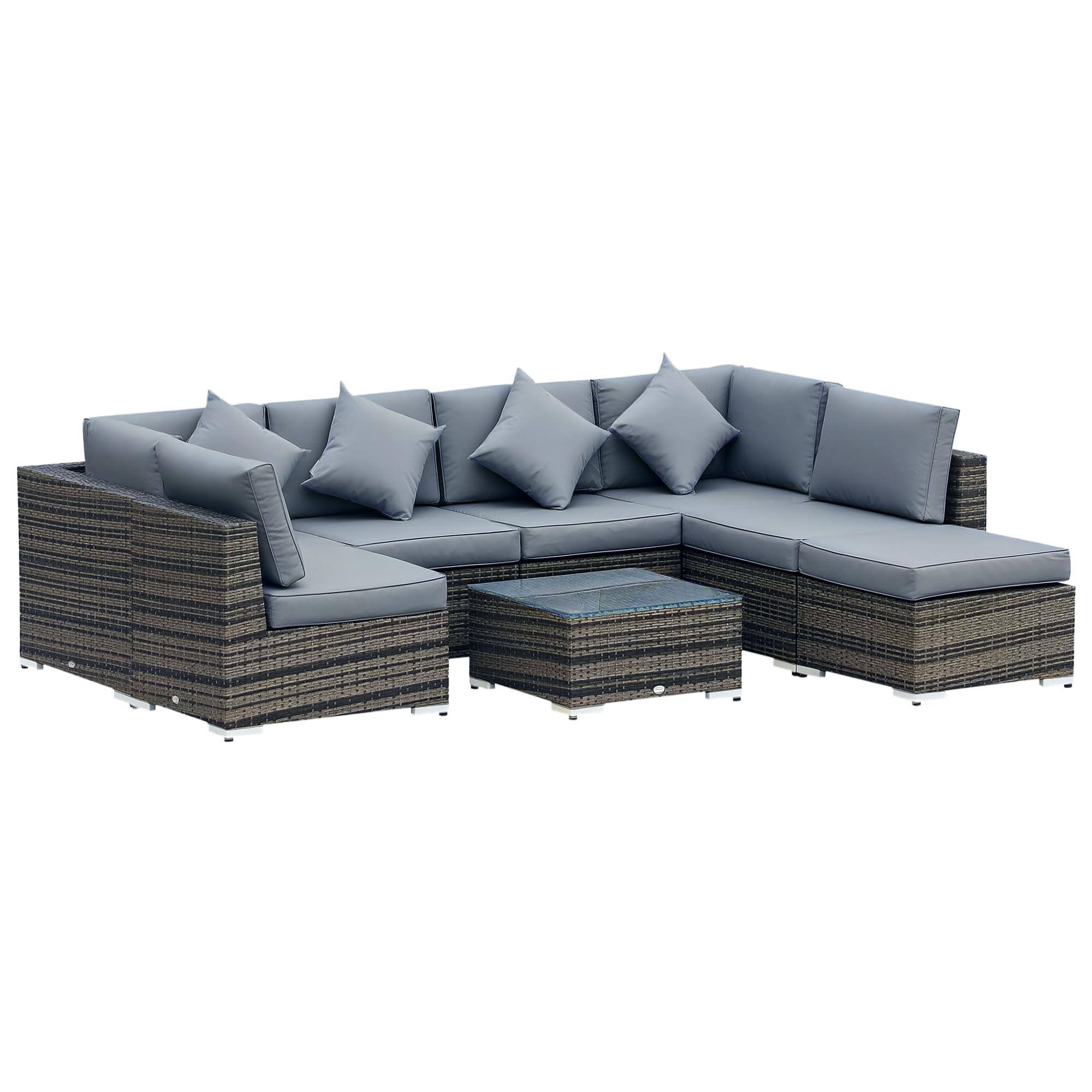 Outsunny Unisex Grey 8Pc Rattan Sofa Garden Furniture Aluminium Outdoor Patio Set In
