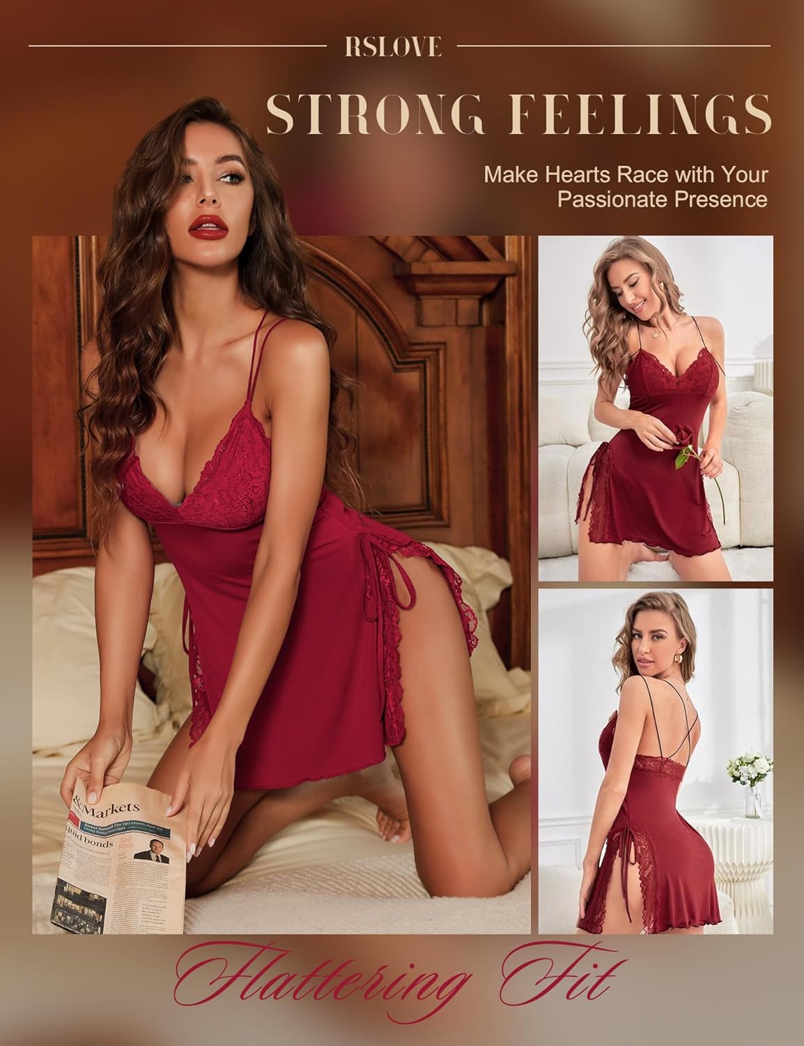 Pro | RSLOVE Women Lingerie Sexy Chemise Lace Babydoll Side Split Full Slip Nightgown Modal Sleepwear Nighty 2026 - view 5