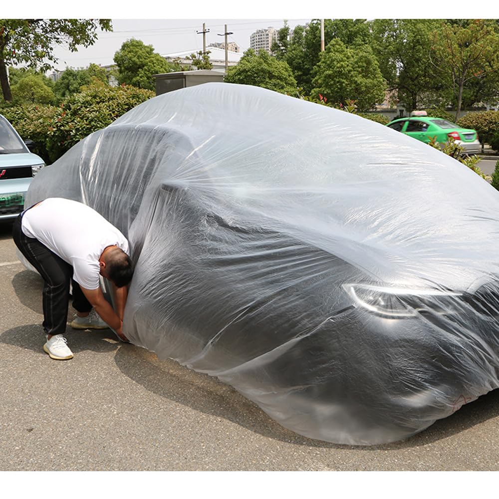 YehVeh Disposable Car Cover Dirtproof Lightweight PE Clear Car Dust Cover with Elastic Wrap Band Full Exterior Protective — view 2